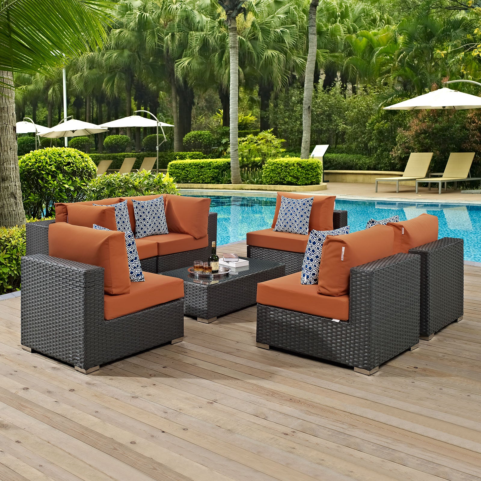 Modway Outdoor Conversation Sets - Sojourn 7 Piece Outdoor Patio Sunbrella Sectional Set of 7 Canvas Tuscan