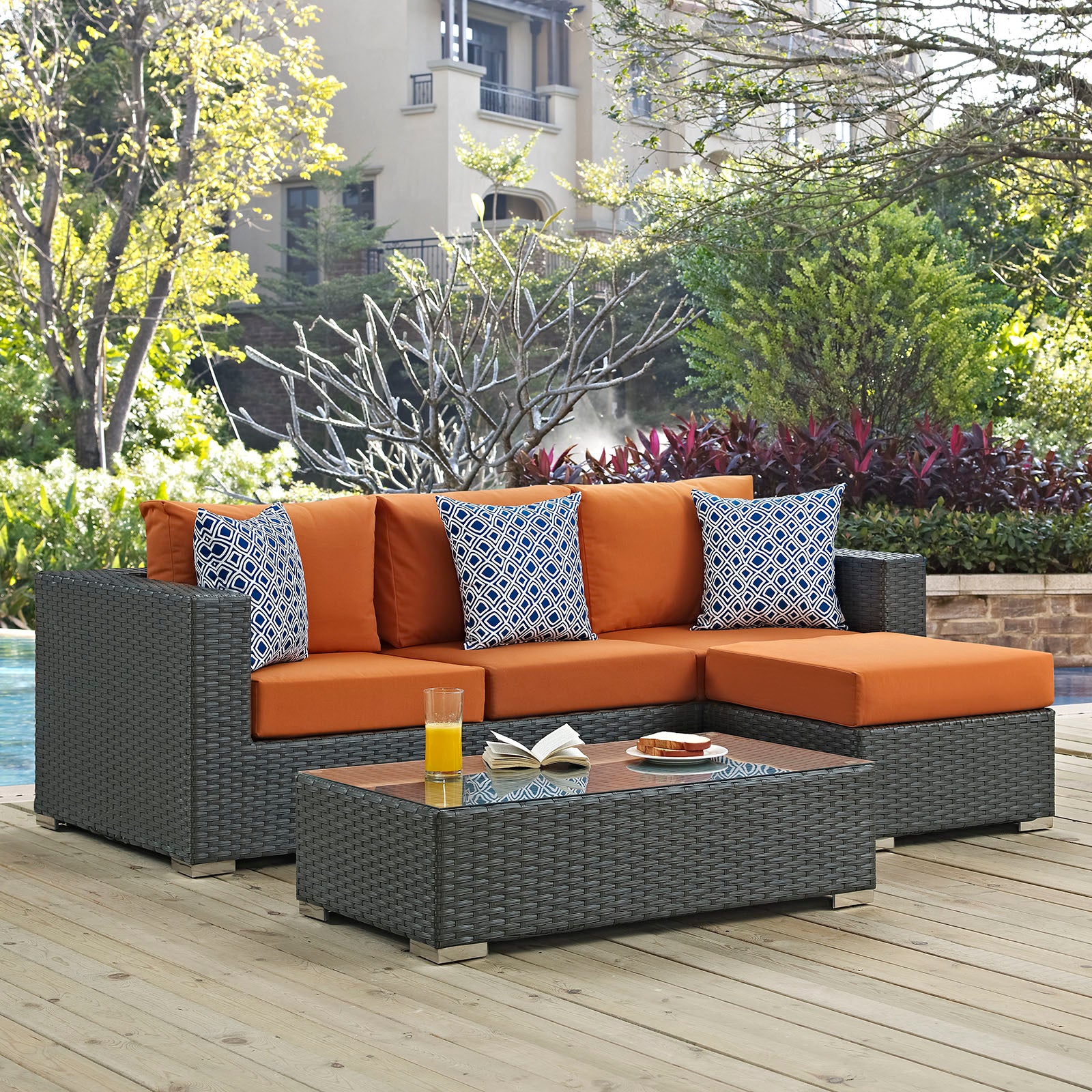 Modway Outdoor Conversation Sets - Sojourn 3 Piece Outdoor Patio Sunbrella Sectional Set