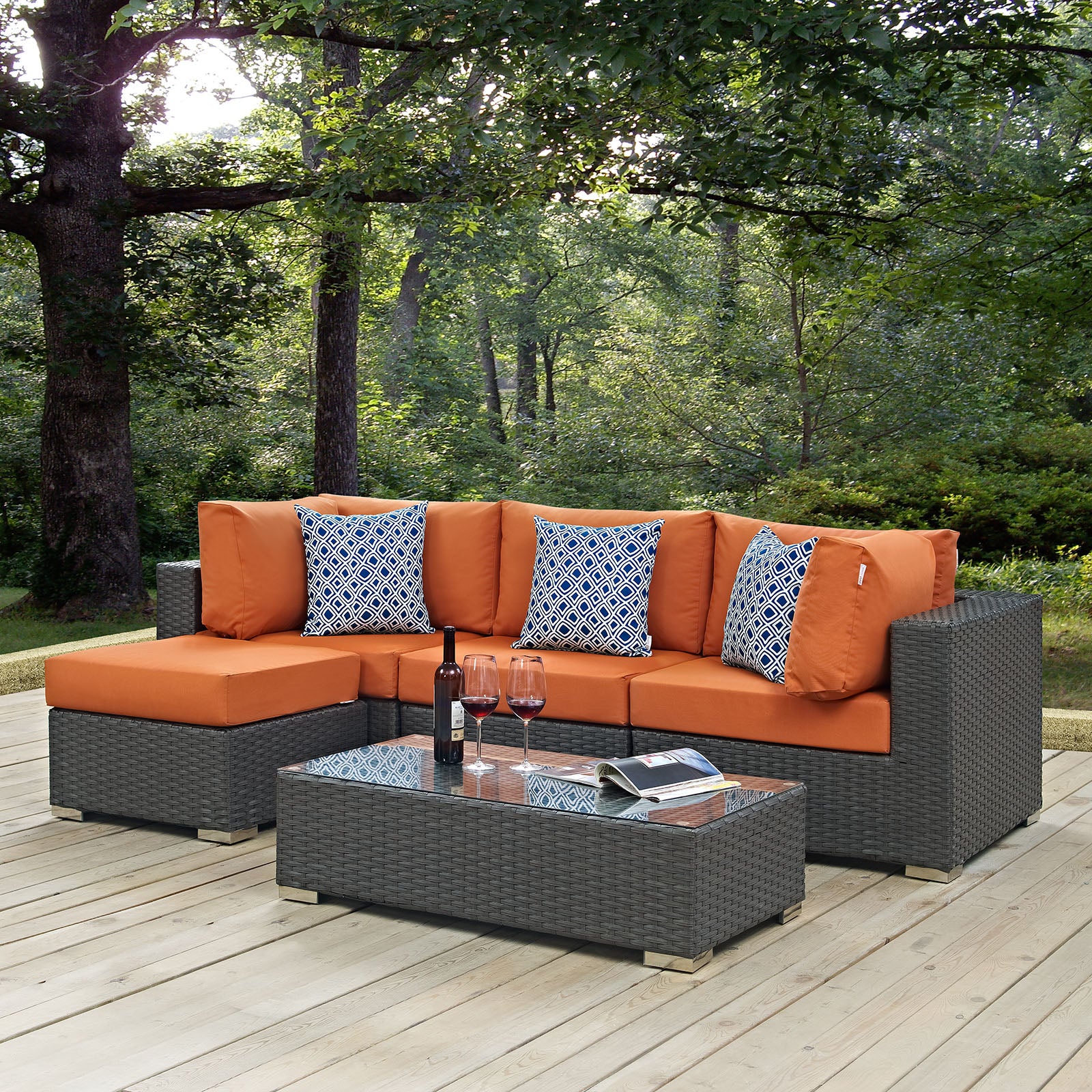 Modway Outdoor Conversation Sets - Sojourn 5 Piece Outdoor Patio Sectional Set Canvas Tuscan