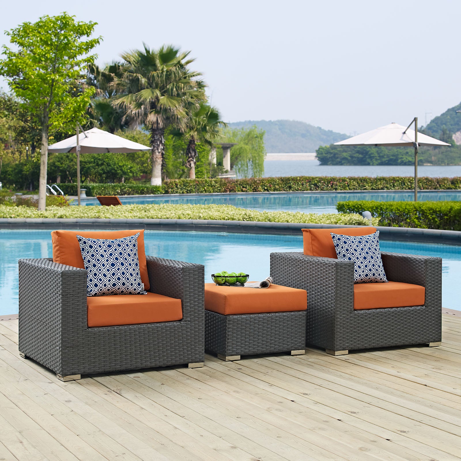 Modway Outdoor Conversation Sets - Sojourn 3 Piece Outdoor Patio Sunbrella Sectional SetTuscan