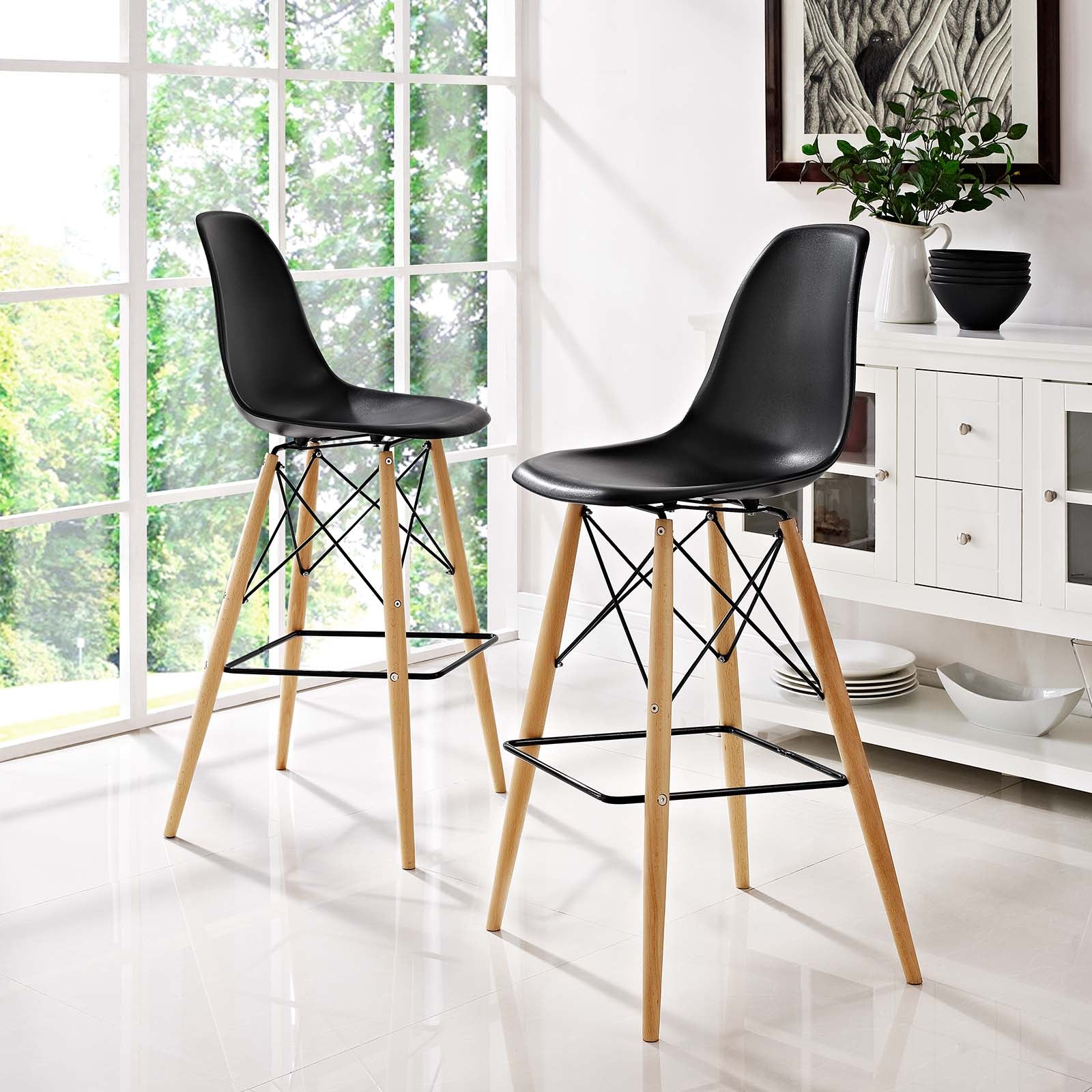 Modway Barstools - Pyramid Dining Side Bar Stool ( Set Of 2 ) Black