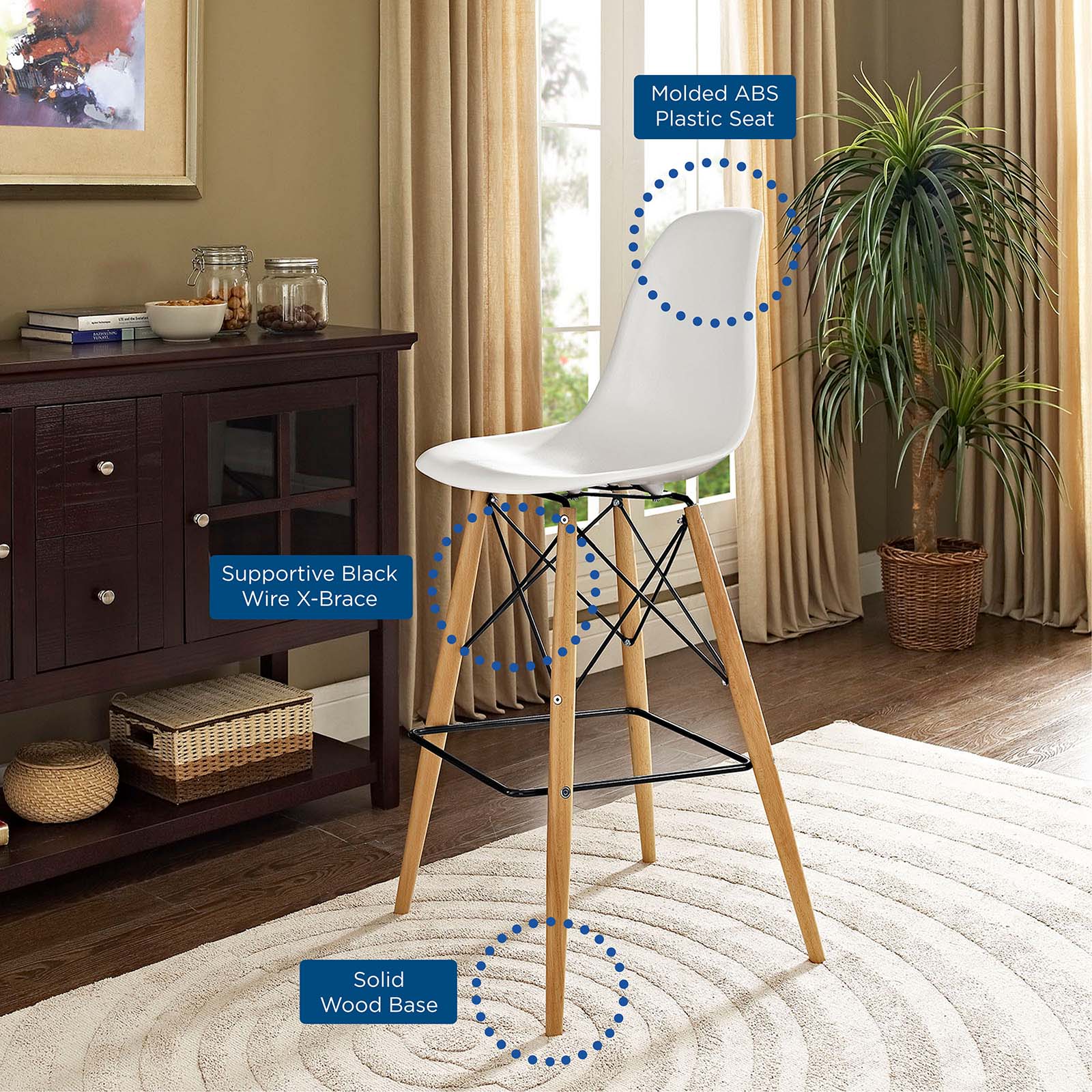 Modway Barstools - Pyramid Dining Side Bar Stool ( Set of 2 ) White