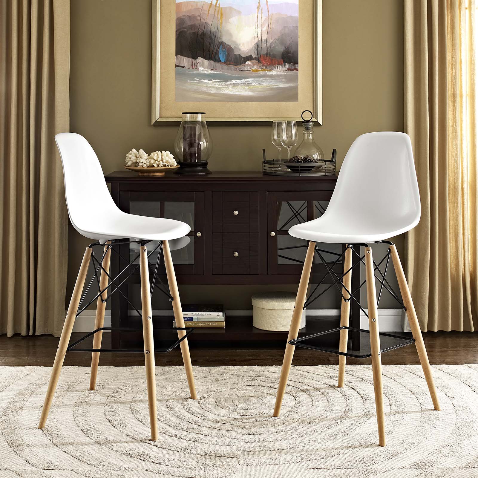 Modway Barstools - Pyramid Dining Side Bar Stool ( Set of 2 ) White