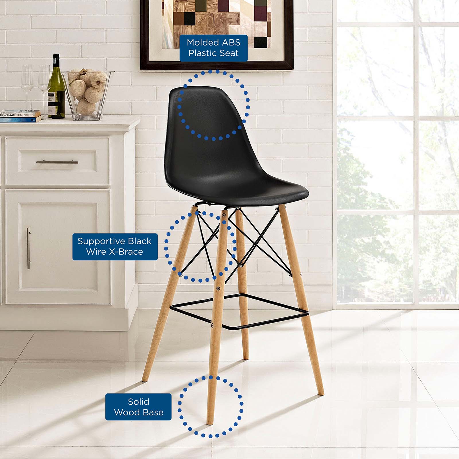 Modway Barstools - Pyramid Dining Side Bar Stool ( Set Of 4 ) Black