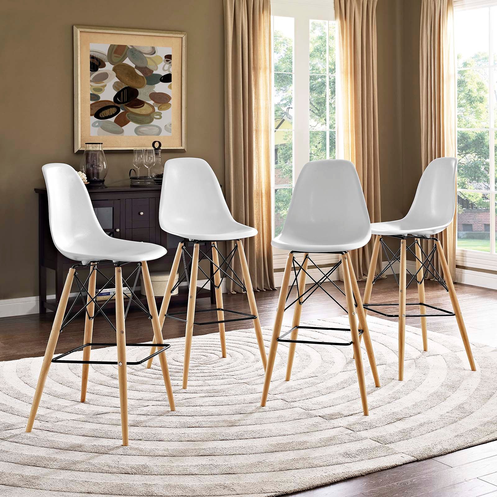 Modway Barstools - Pyramid Dining Side Bar Stool ( Set of 4 ) White