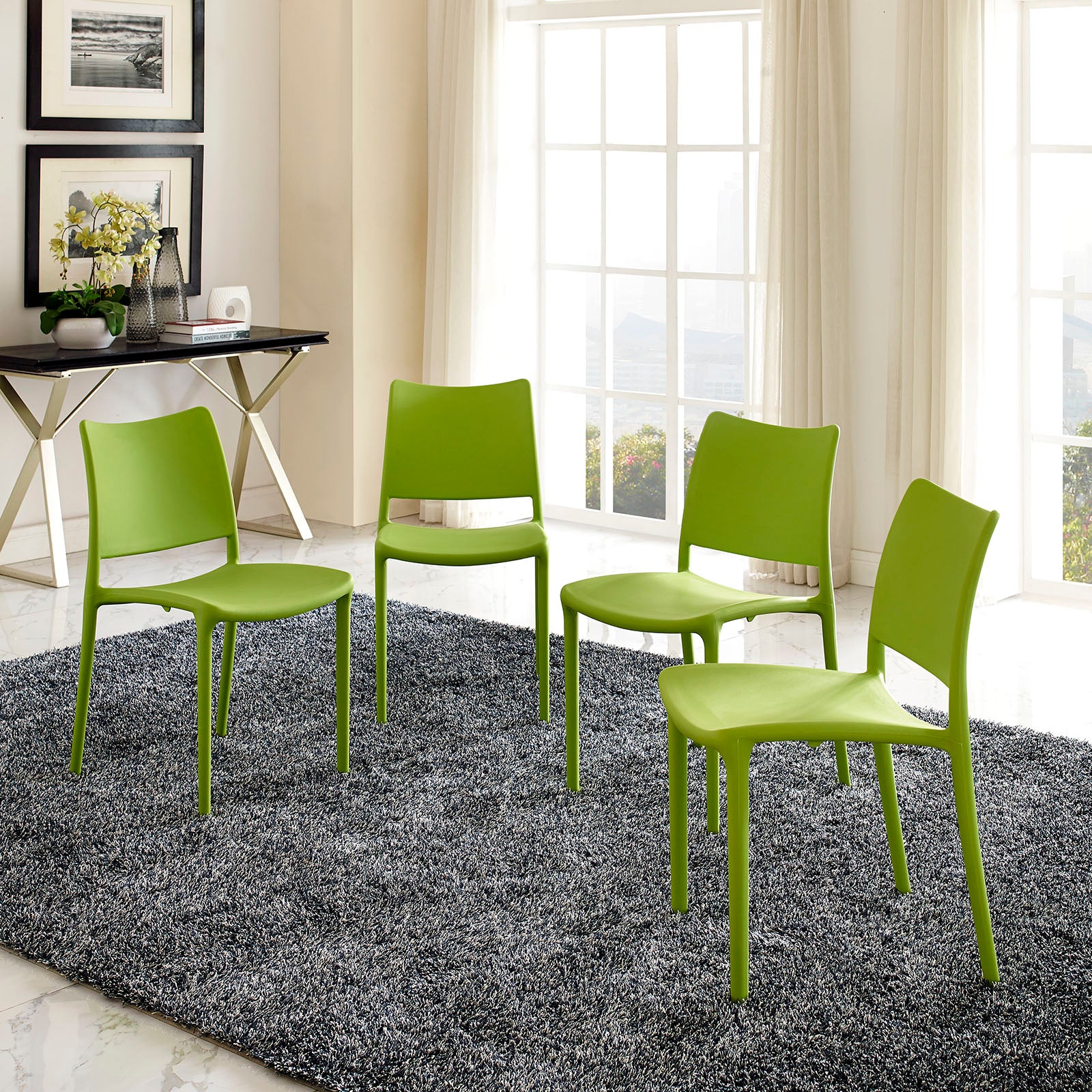 Modway Dining Chairs - Hipster-Dining-Side-Chair-Set-of-4-Green