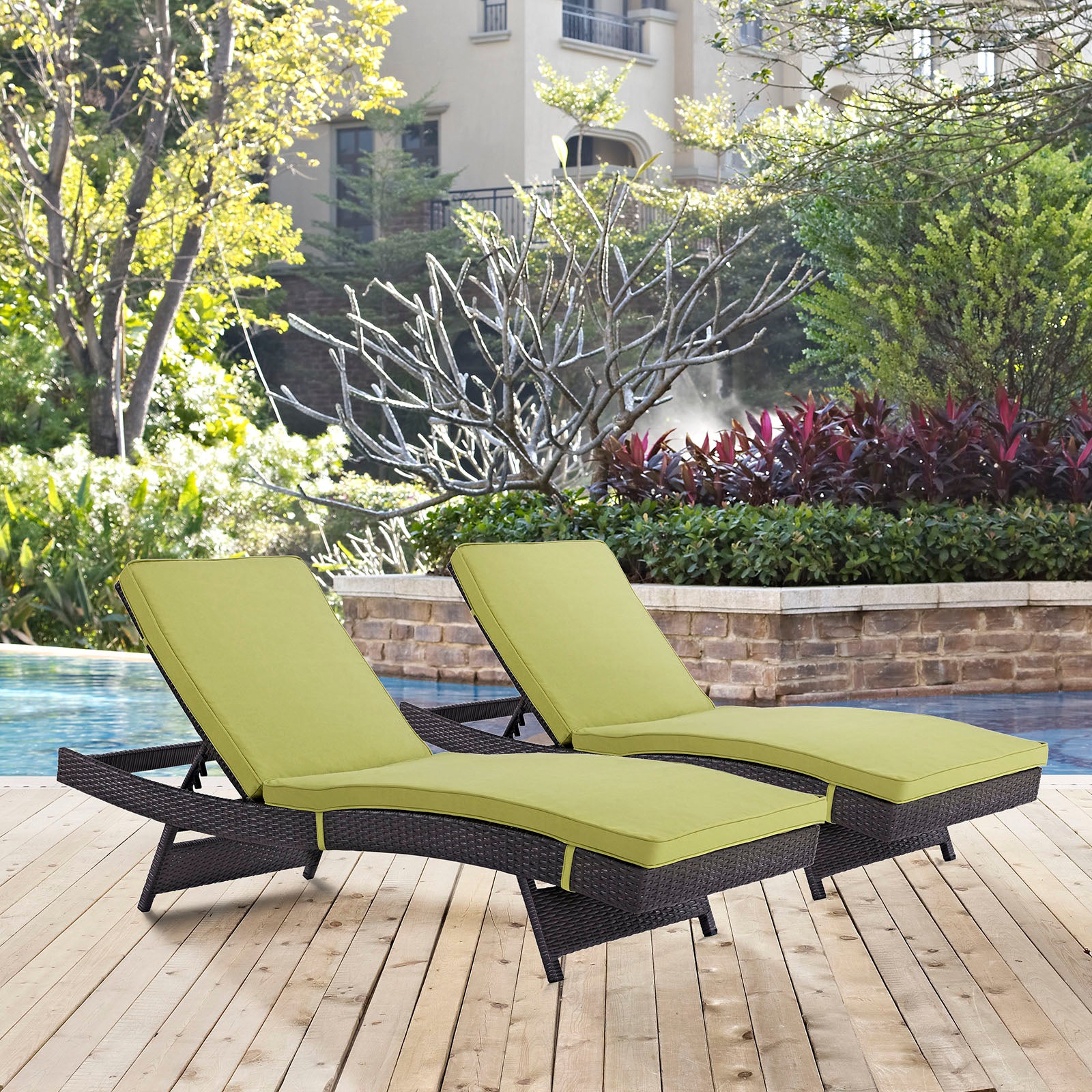Modway Outdoor Loungers - Convene Chaise Outdoor Patio Set of 2 Espresso Peridot
