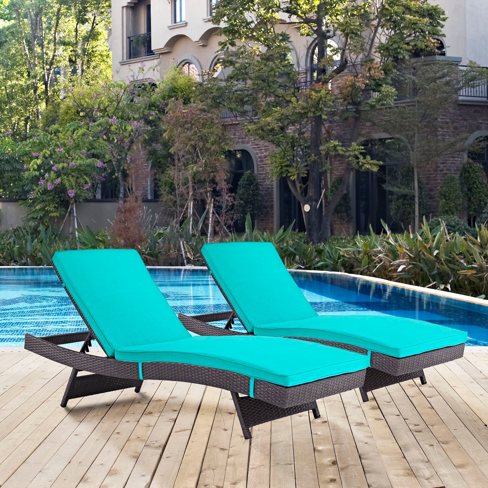 Modway Outdoor Loungers - Convene Chaise Outdoor Patio Set of 2 Espresso Turquoise