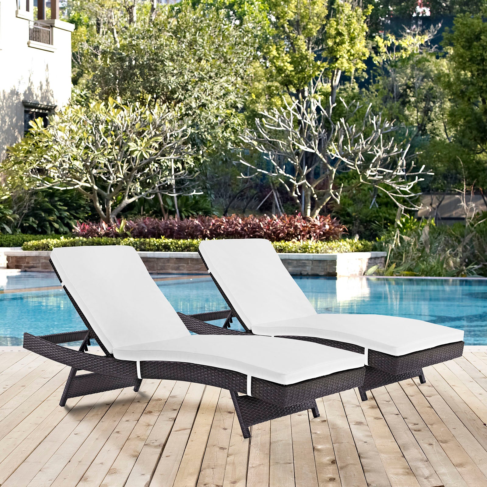 Modway Outdoor Loungers - Convene Chaise Outdoor Patio Set Espresso & White (Set of 2)