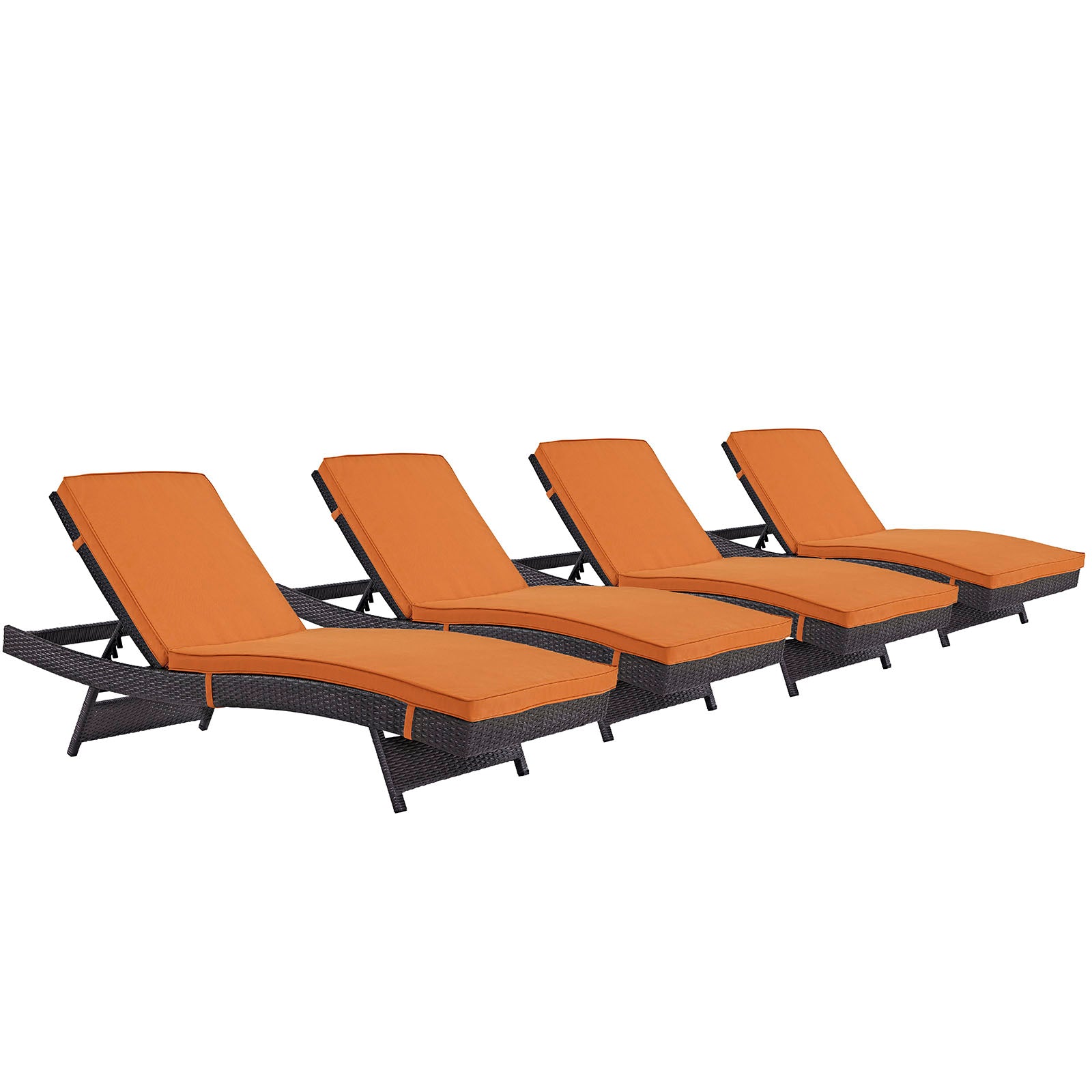 Modway Outdoor Loungers - Convene Chaise Outdoor Patio Set of 4 Espresso Orange