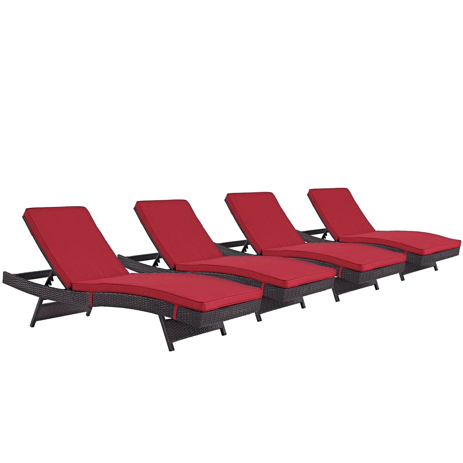 Modway Outdoor Loungers - Convene Chaise Outdoor Patio Set of 4 Espresso Red