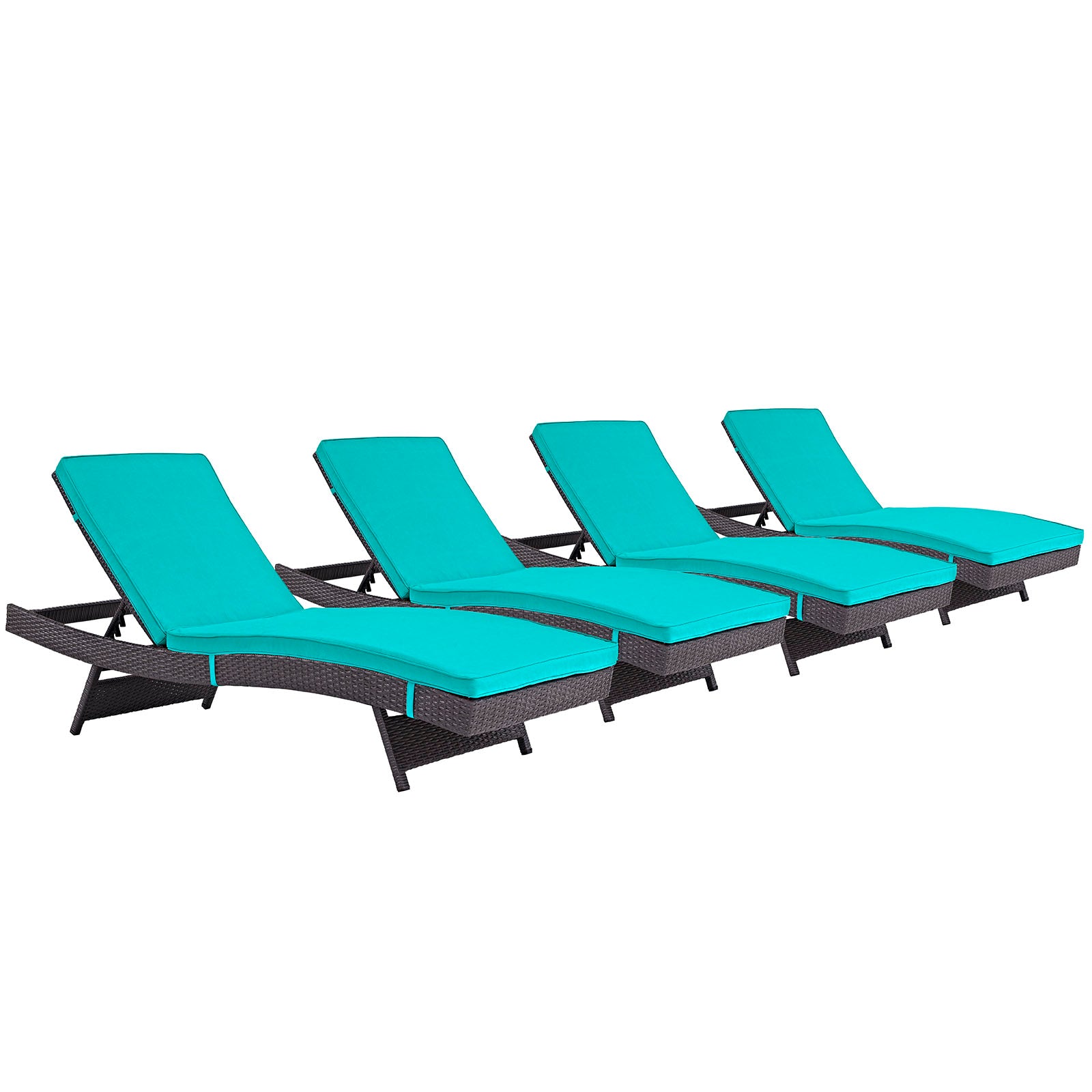 Modway Outdoor Loungers - Convene Chaise Outdoor Patio Set of 4 Espresso Turquoise