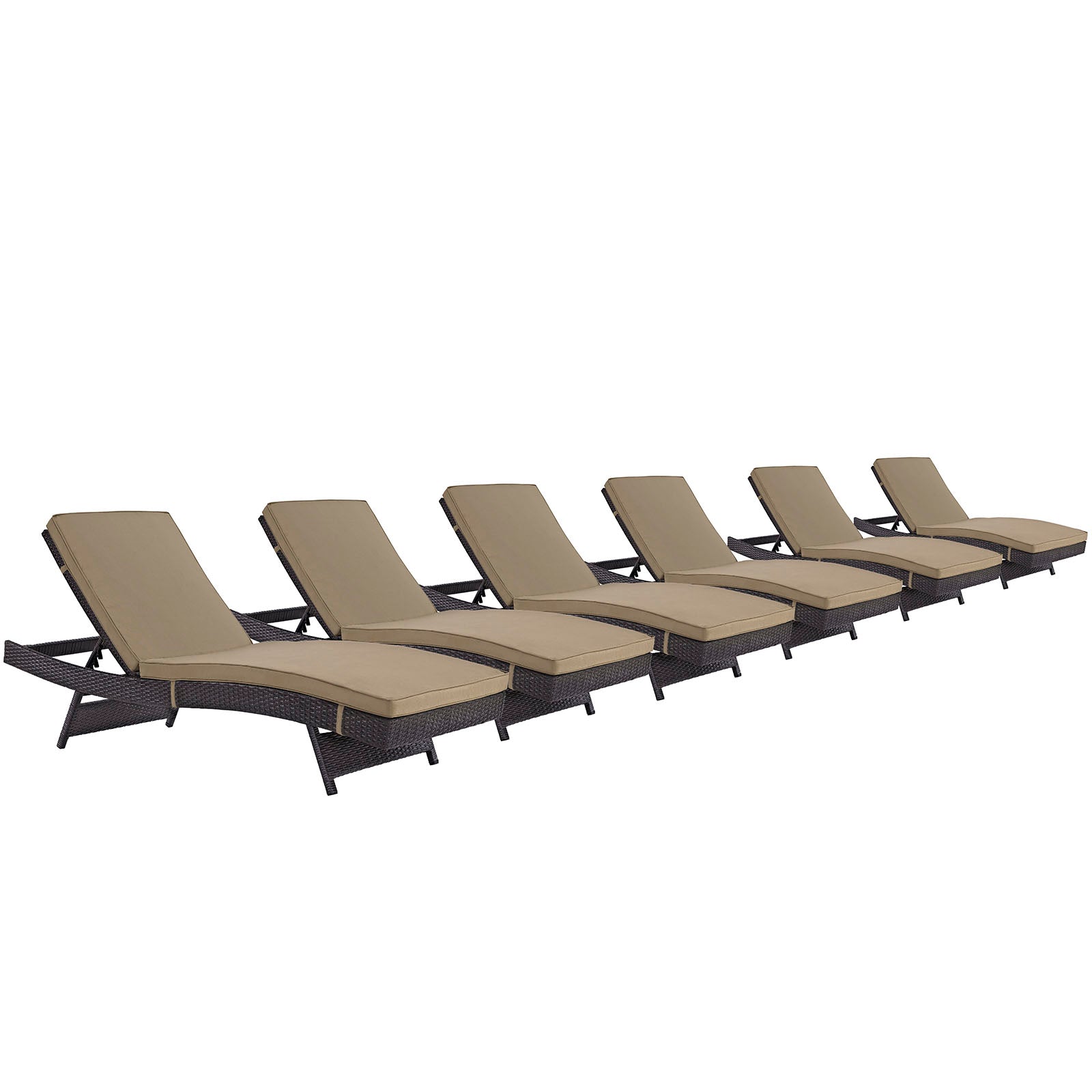 Modway Outdoor Loungers - Convene Chaise Outdoor Patio Set of 6 Espresso Mocha