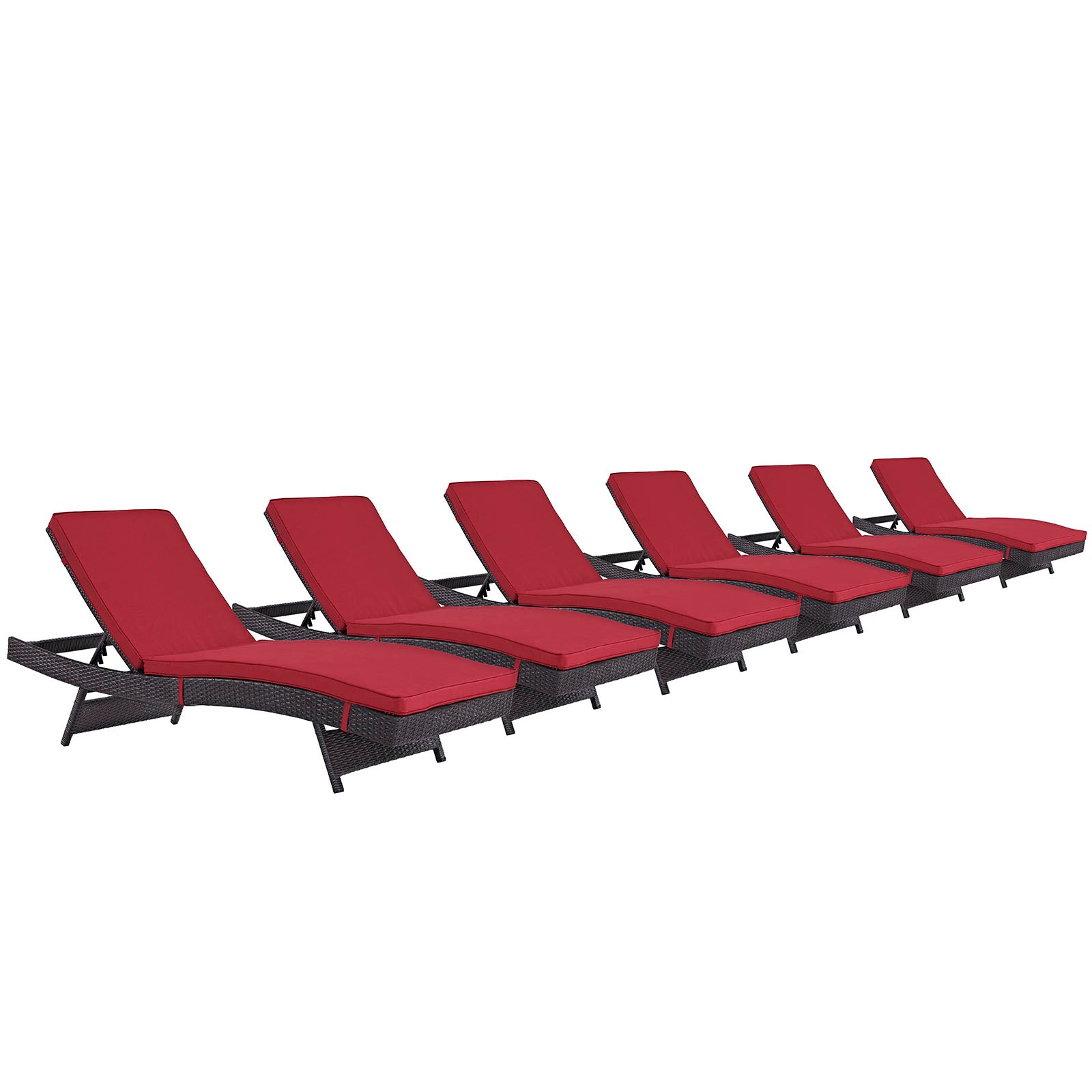 Modway Outdoor Loungers - Convene Chaise Outdoor Patio Set of 6 Espresso Red