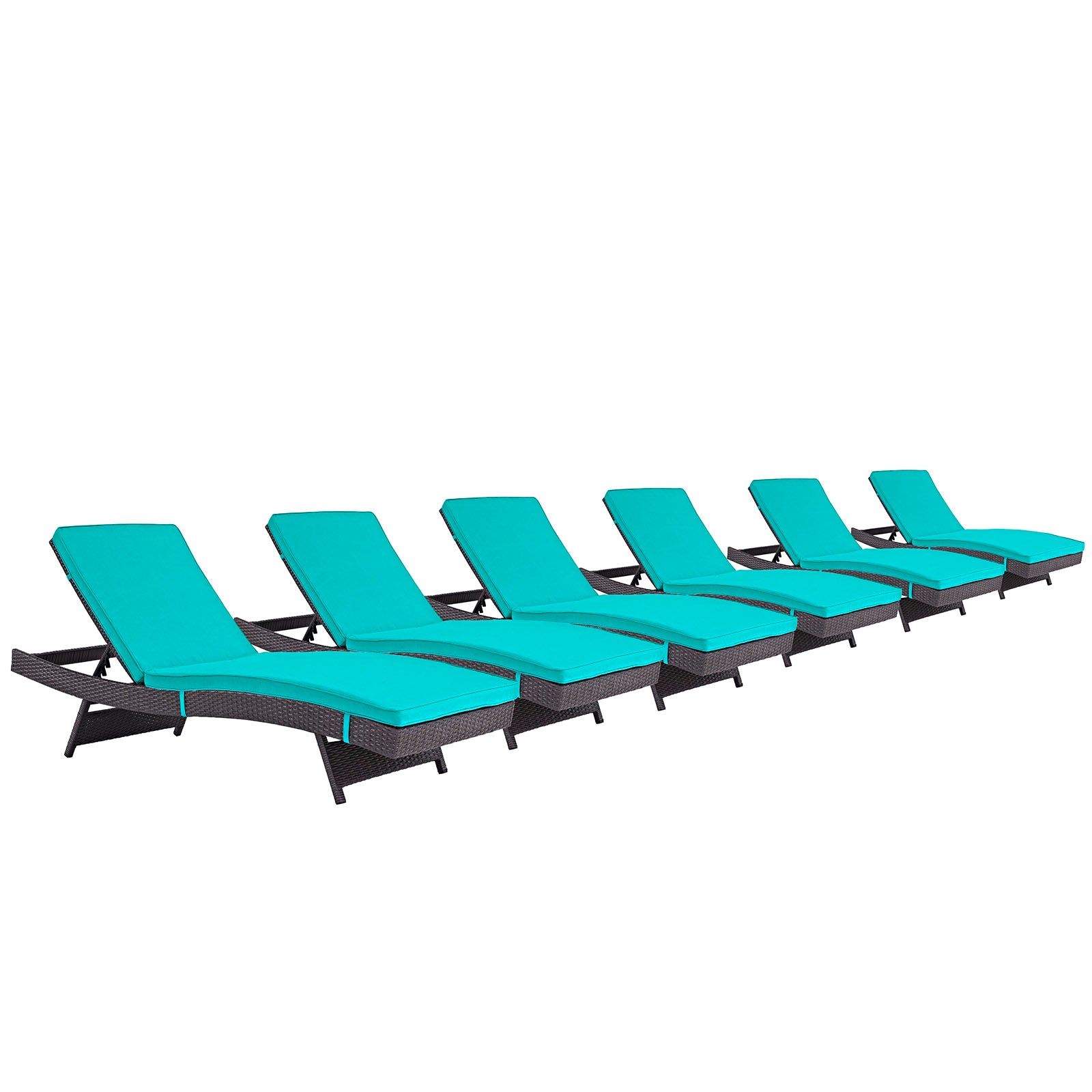 Modway Outdoor Loungers - Convene Chaise Outdoor Patio Espresso & Turquoise (Set Of 6)