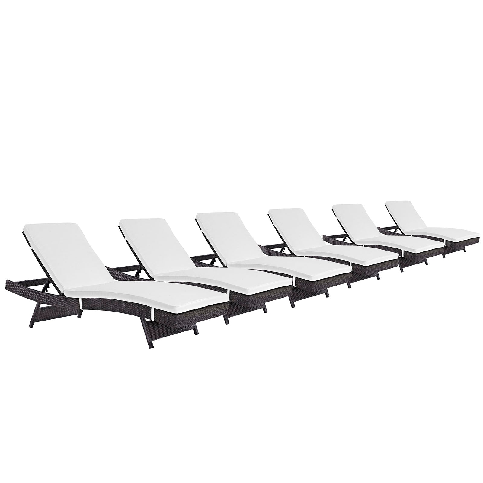 Modway Outdoor Loungers - Convene Chaise Outdoor Patio Set of 6 Espresso White