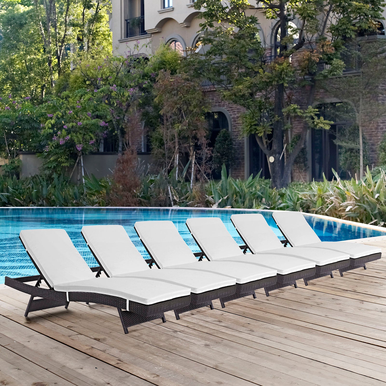 Modway Outdoor Loungers - Convene Chaise Outdoor Patio Set of 6 Espresso White