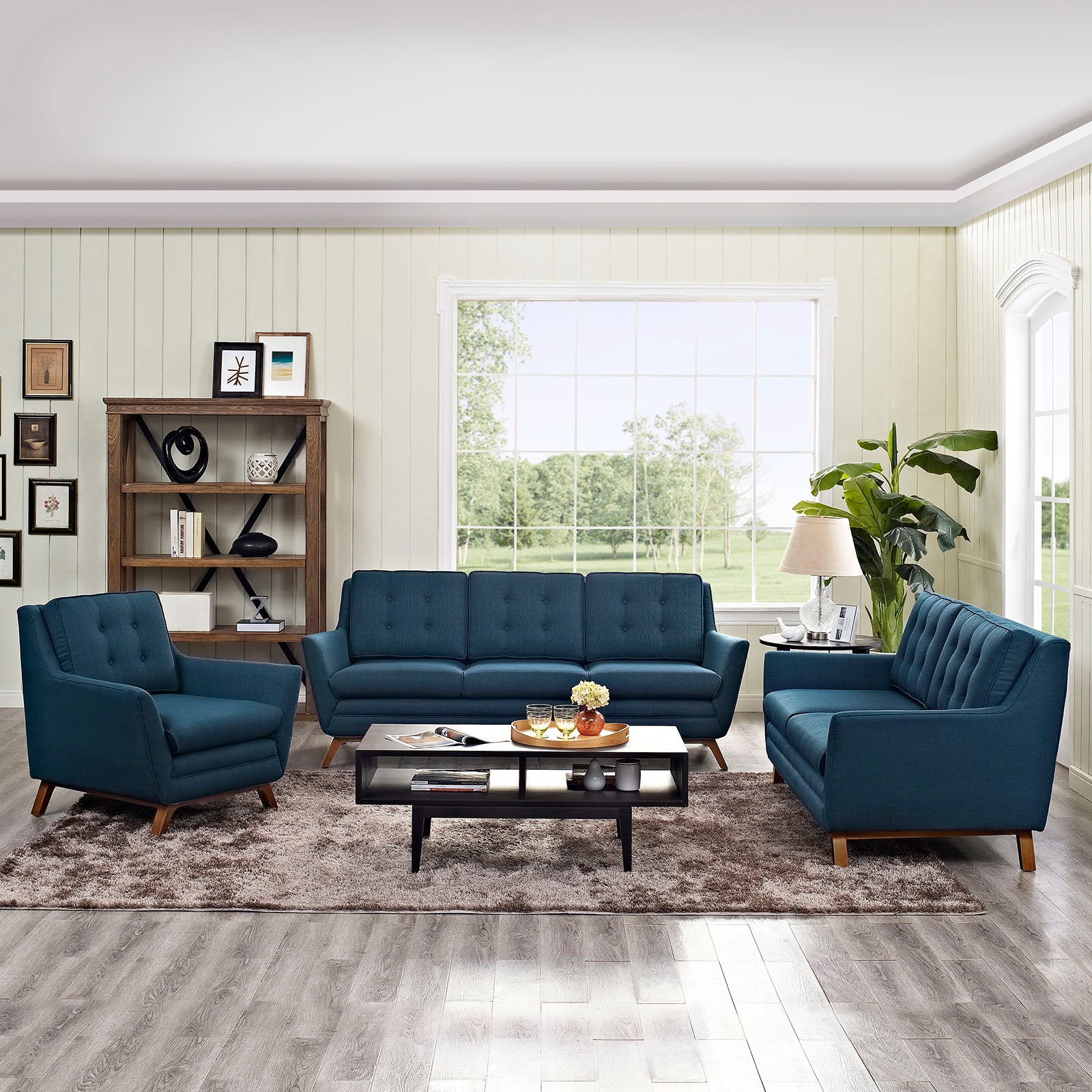Modway Living Room Sets - Beguile Living Room Set Upholstered Fabric Set of 3 Azure