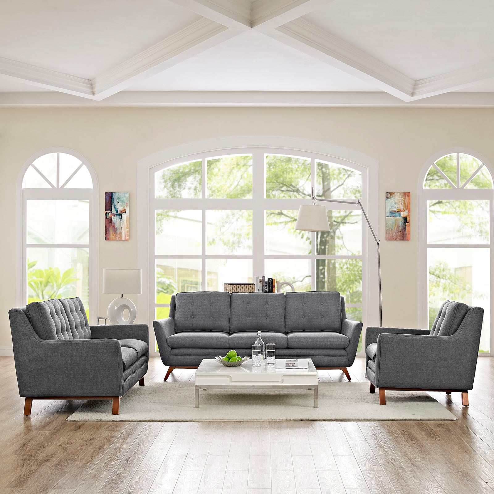 Modway Living Room Sets - Beguile Living Room Set Fabric Set Of 3 Gray