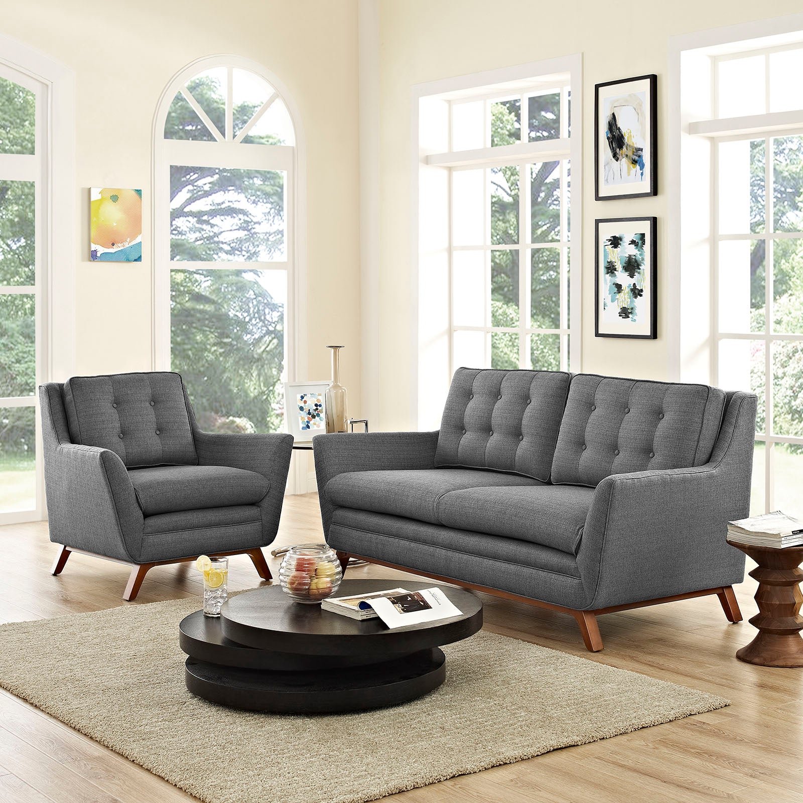 Modway Living Room Sets - Beguile Living Room Sets Upholstered Fabric Set Of 2 Gray