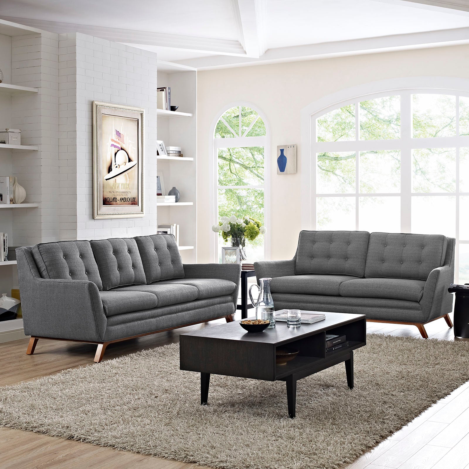 Modway Living Room Sets - Beguile Living Room Set Upholstered Fabric ( Set Of 2 ) Gray