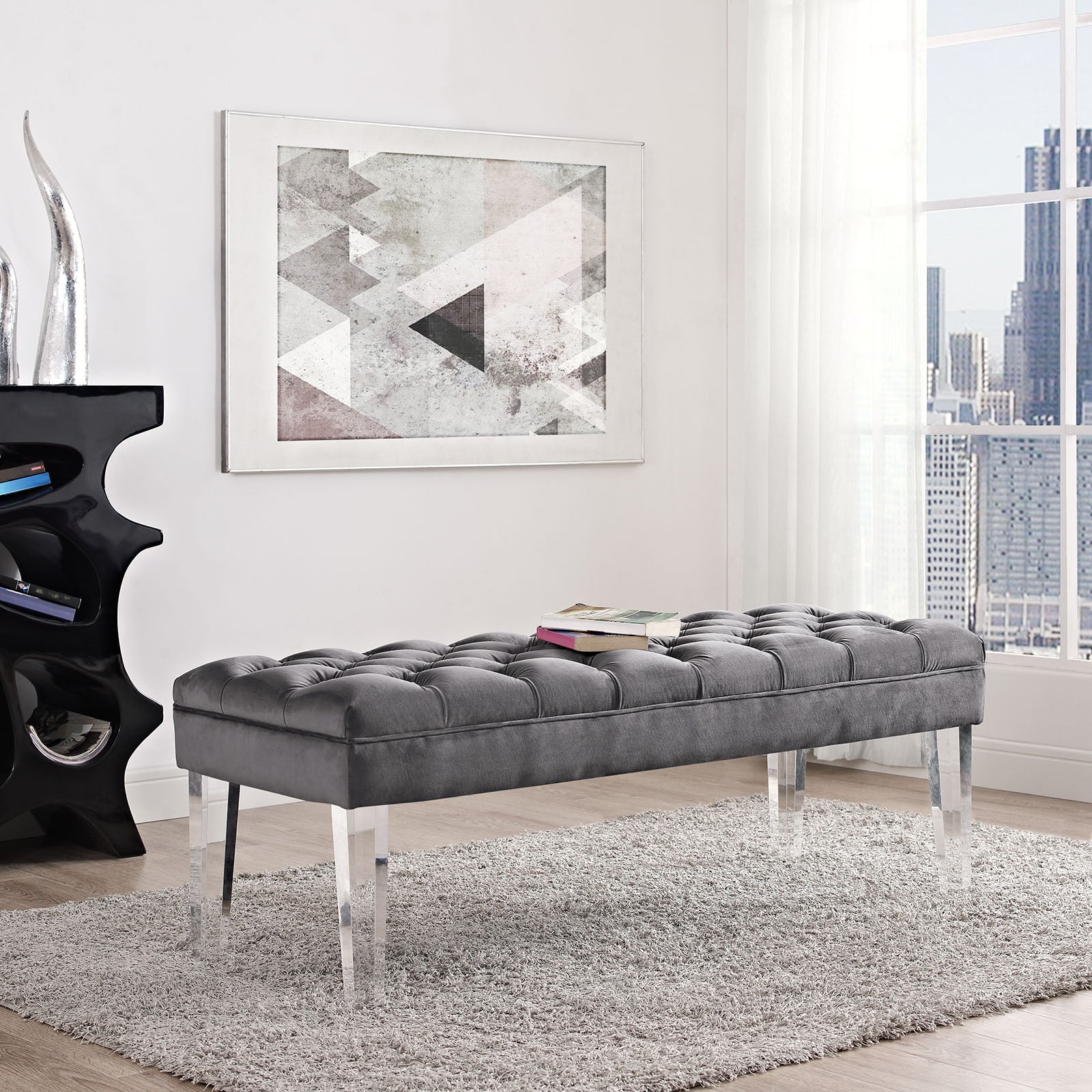 Modway Benches - Valet Performance Velvet Bench Gray