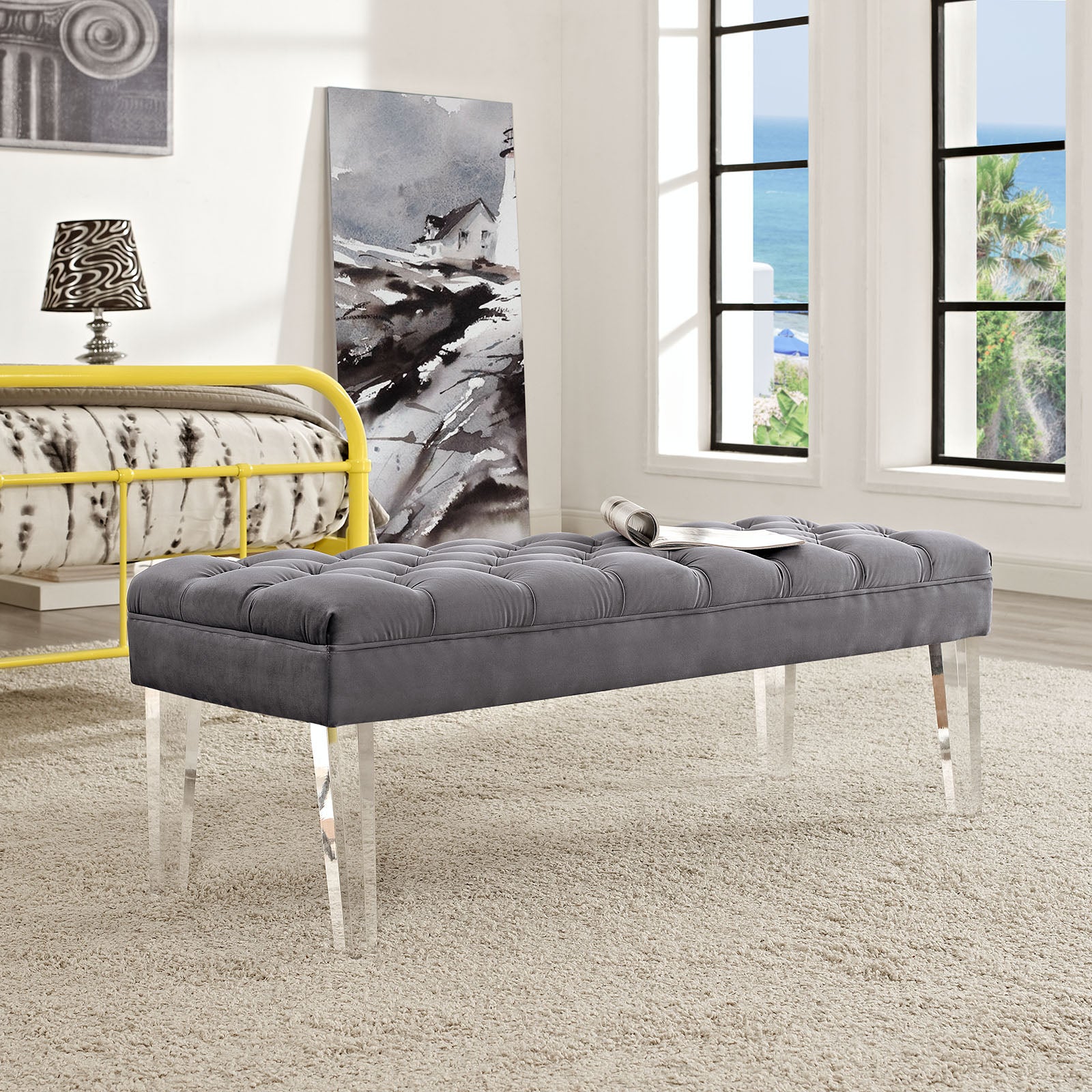 Modway Benches - Valet Performance Velvet Bench Gray