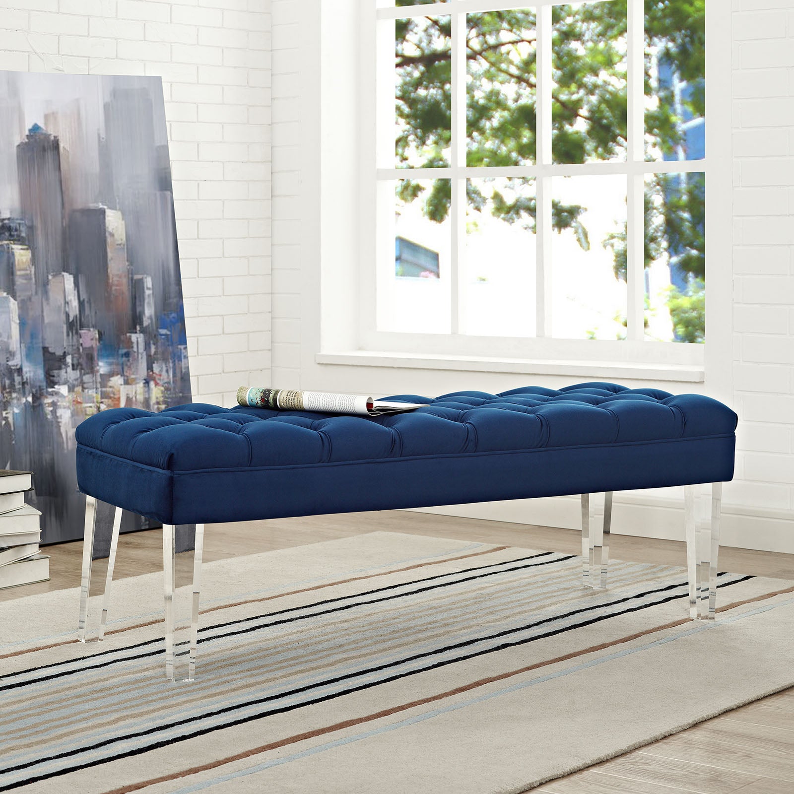 Modway Benches - Valet Performance Velvet Bench Navy