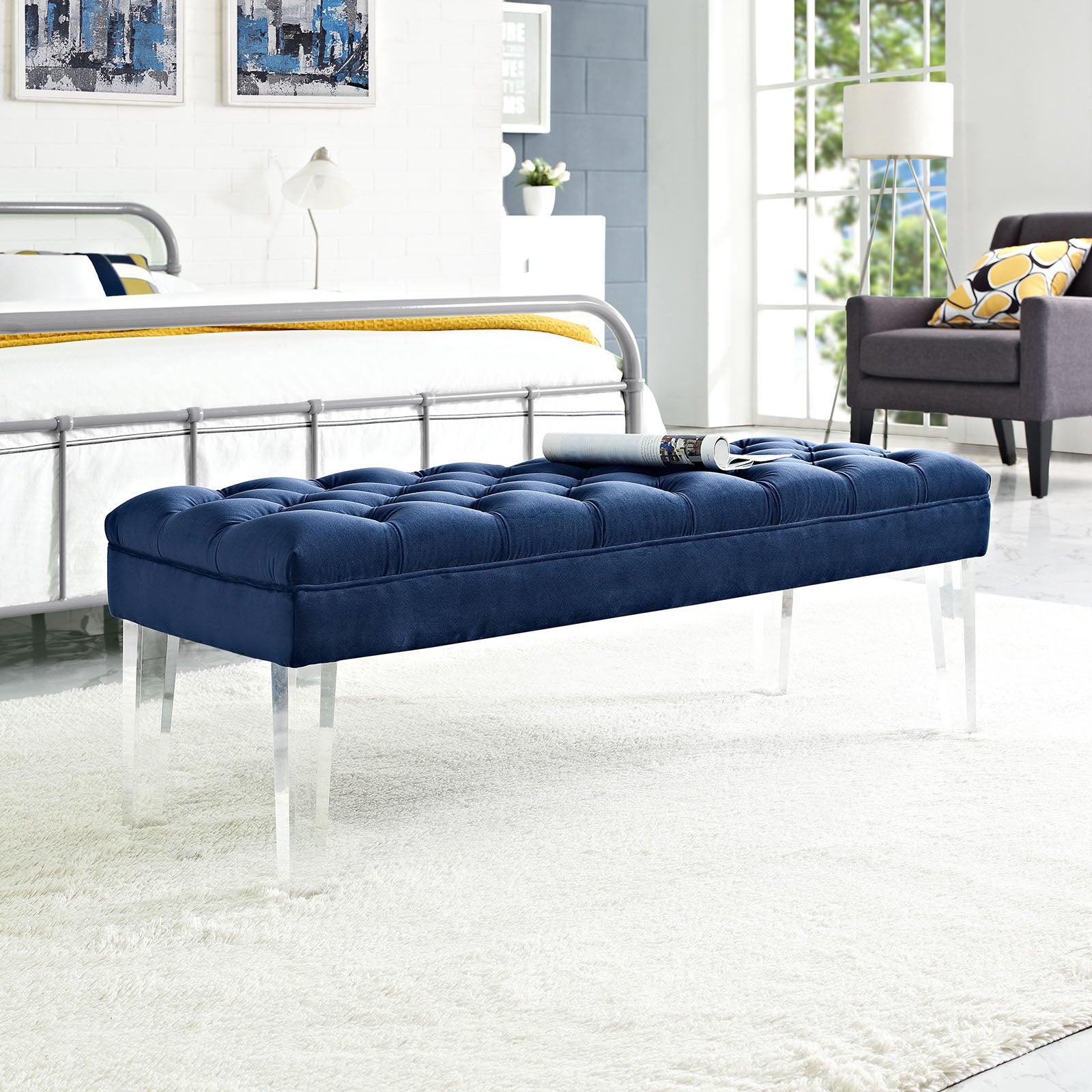 Modway Benches - Valet Performance Velvet Bench Navy