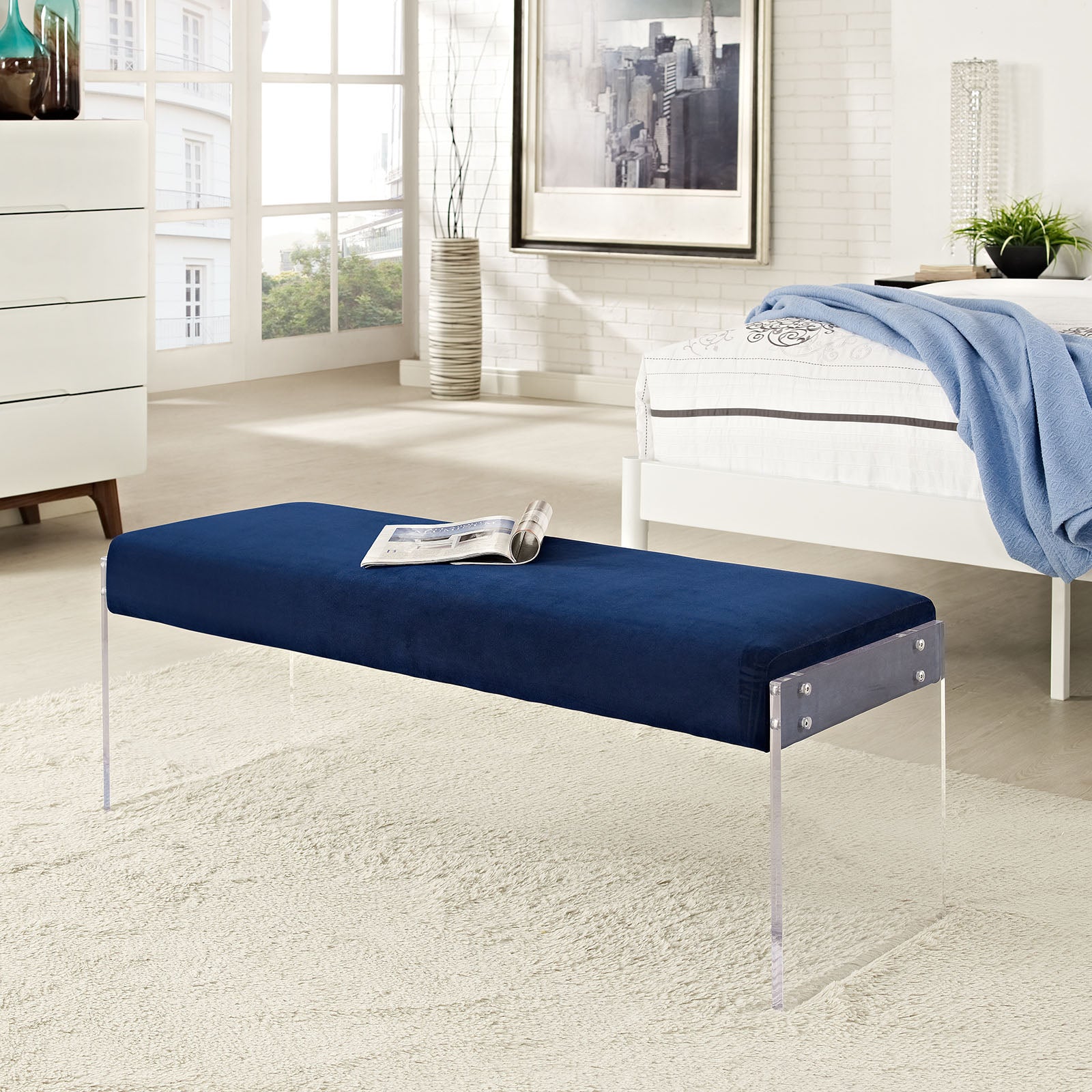 Modway Benches - Roam Performance Velvet Bench Navy