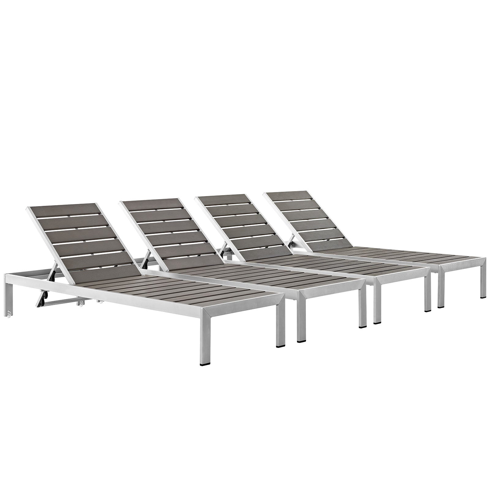 Modway Outdoor Loungers - Shore Outdoor Patio Chaise Silver & Gray (Set Of 4)