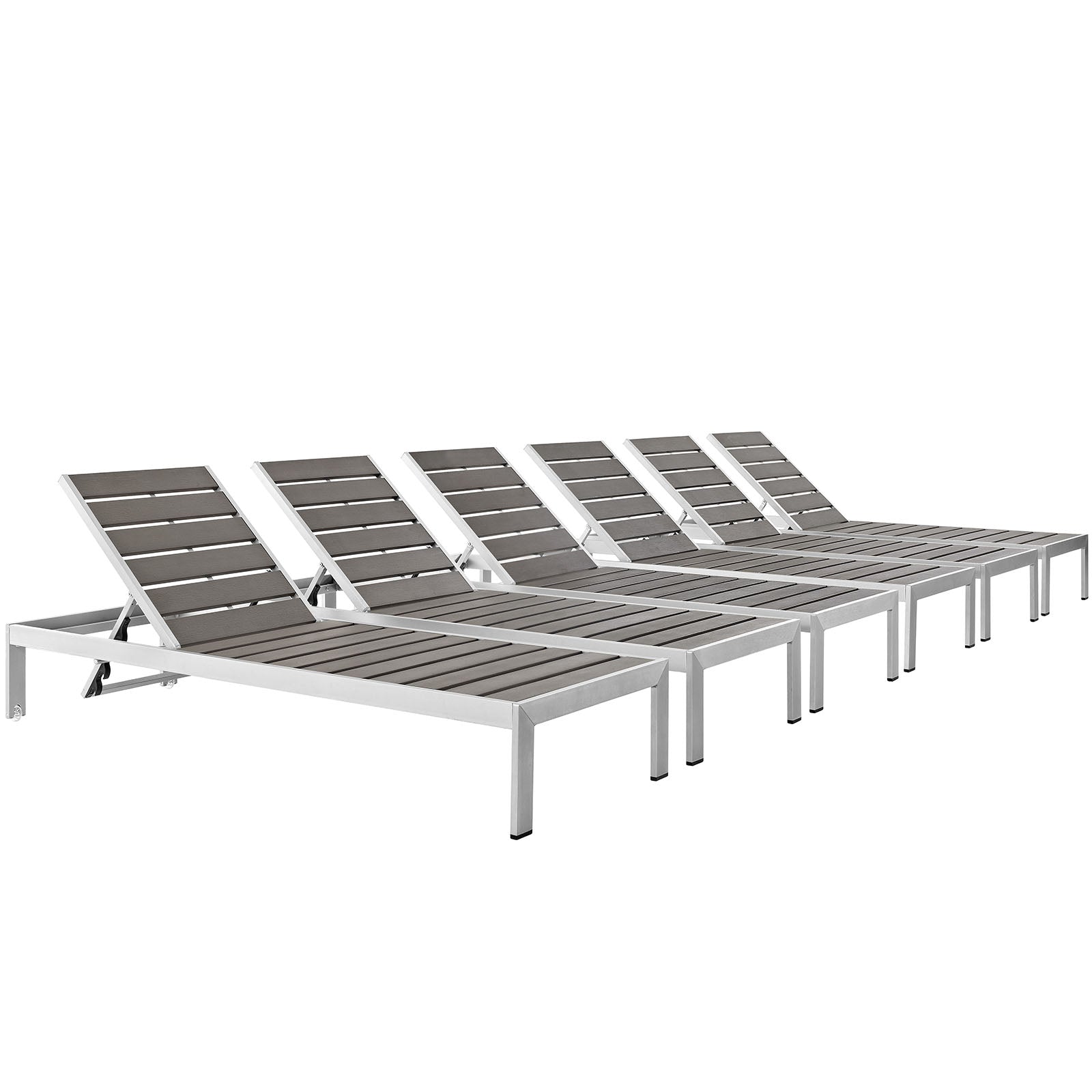 Modway Outdoor Loungers - Shore Chaise Outdoor Patio 12 " H Aluminum Set of 6 Silver Gray