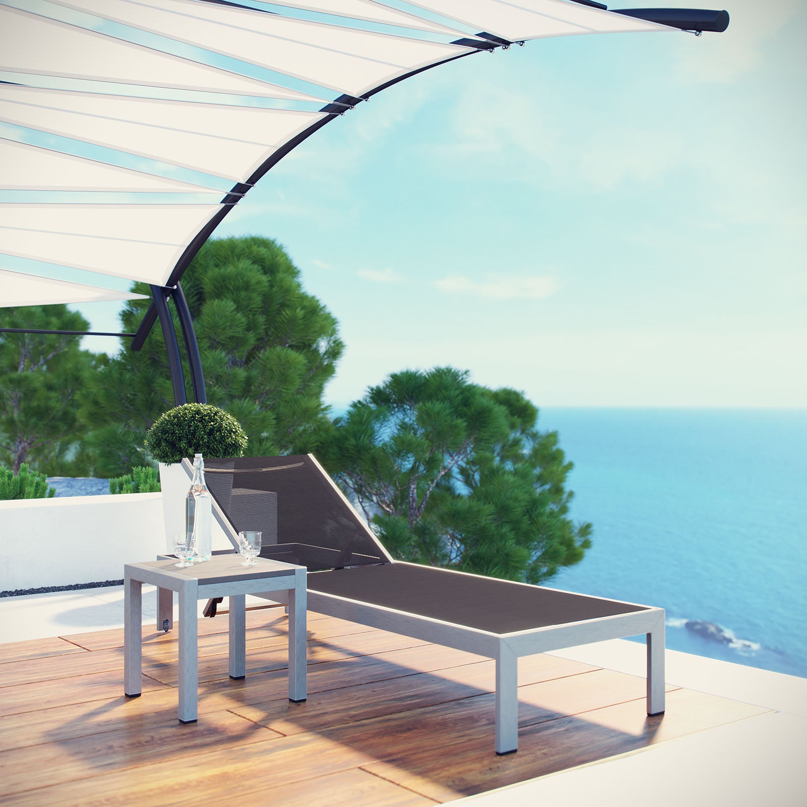 Modway Outdoor Loungers - Shore 2 Piece Outdoor Patio Aluminum Set Silver Black