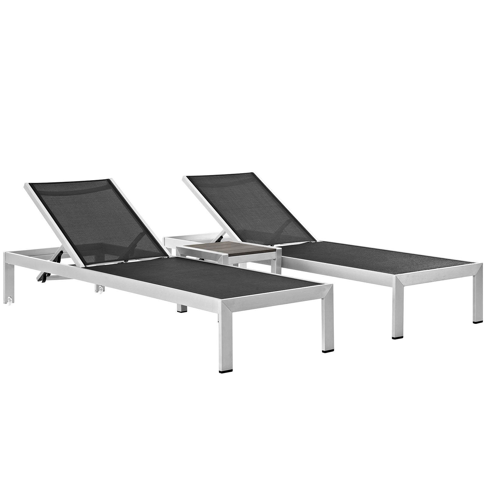 Modway Outdoor Loungers - Shore 3 Piece Outdoor Patio Aluminum Set Silver Black