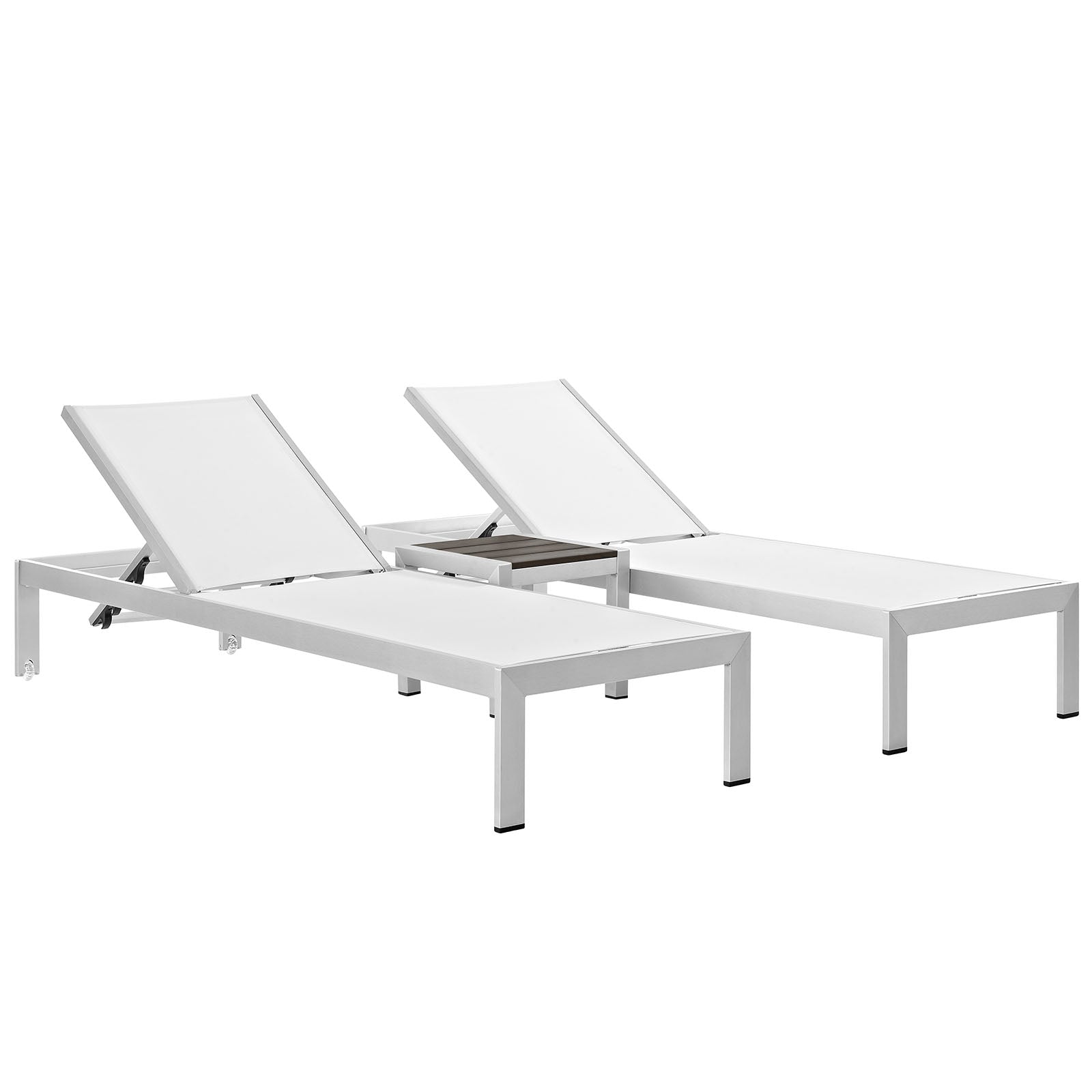 Modway Outdoor Loungers - Shore 3 Piece Outdoor Patio Aluminum Set Silver White