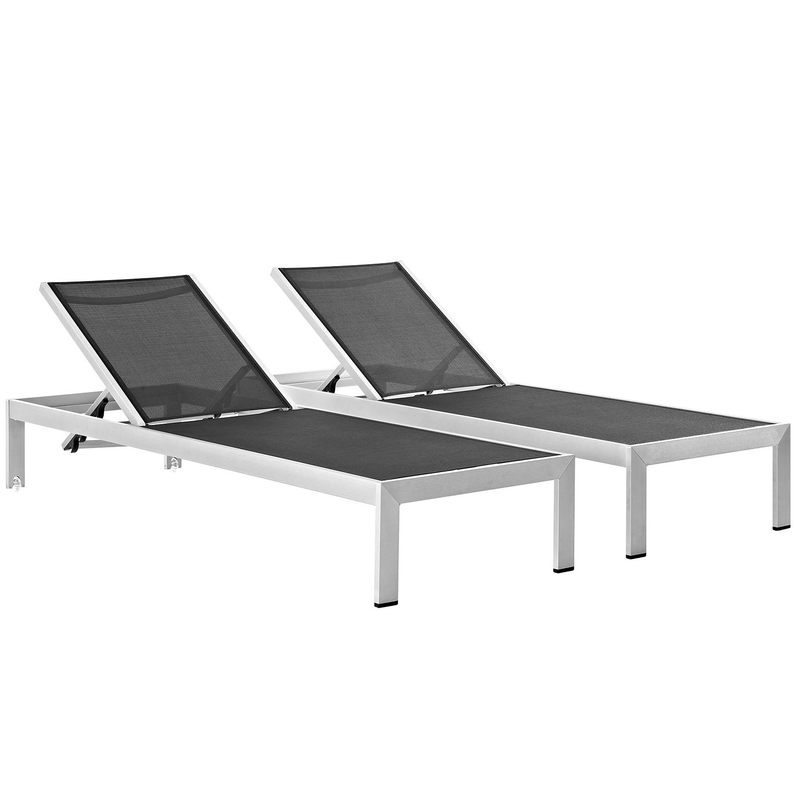 Modway Outdoor Loungers - Shore Chaise Outdoor Patio Aluminum Set of 2 Silver Black