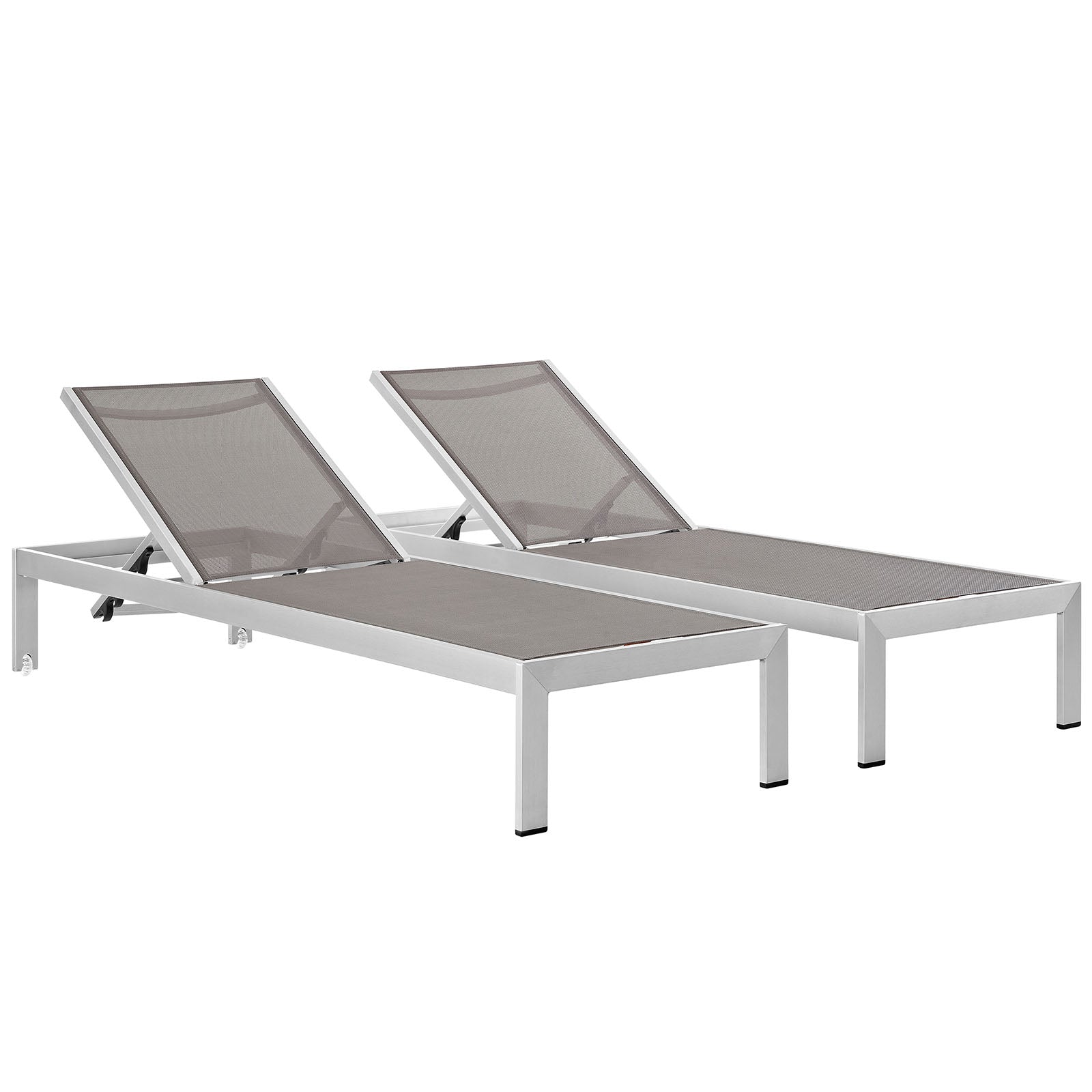 Modway Outdoor Loungers - Shore Chaise Outdoor Patio Aluminum Set of 2 Silver Gray