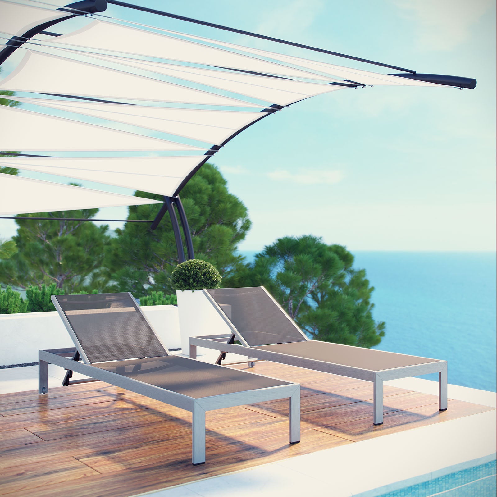 Modway Outdoor Loungers - Shore Chaise Outdoor Patio Aluminum Set of 2 Silver Gray