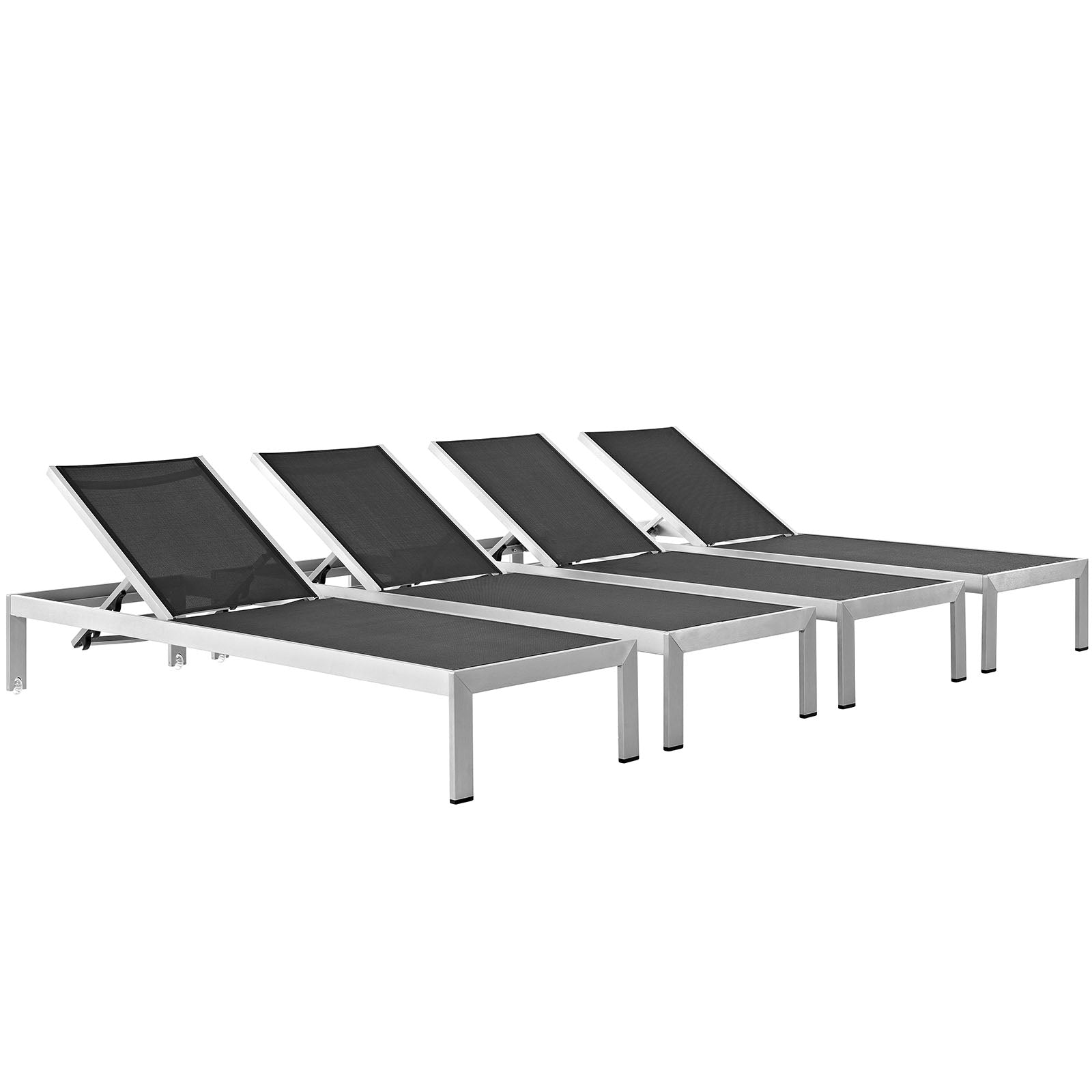 Modway Outdoor Loungers - Shore Chaise Outdoor Patio Aluminum Set of 4 Silver Black