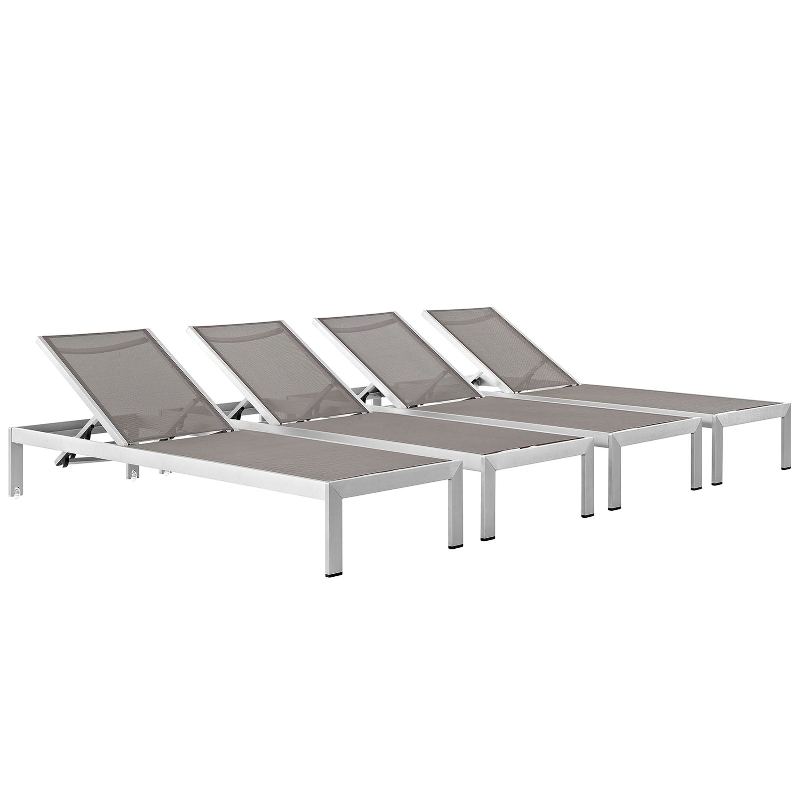 Modway Outdoor Loungers - Shore Chaise Outdoor Patio Aluminum Set of 4 Silver Gray