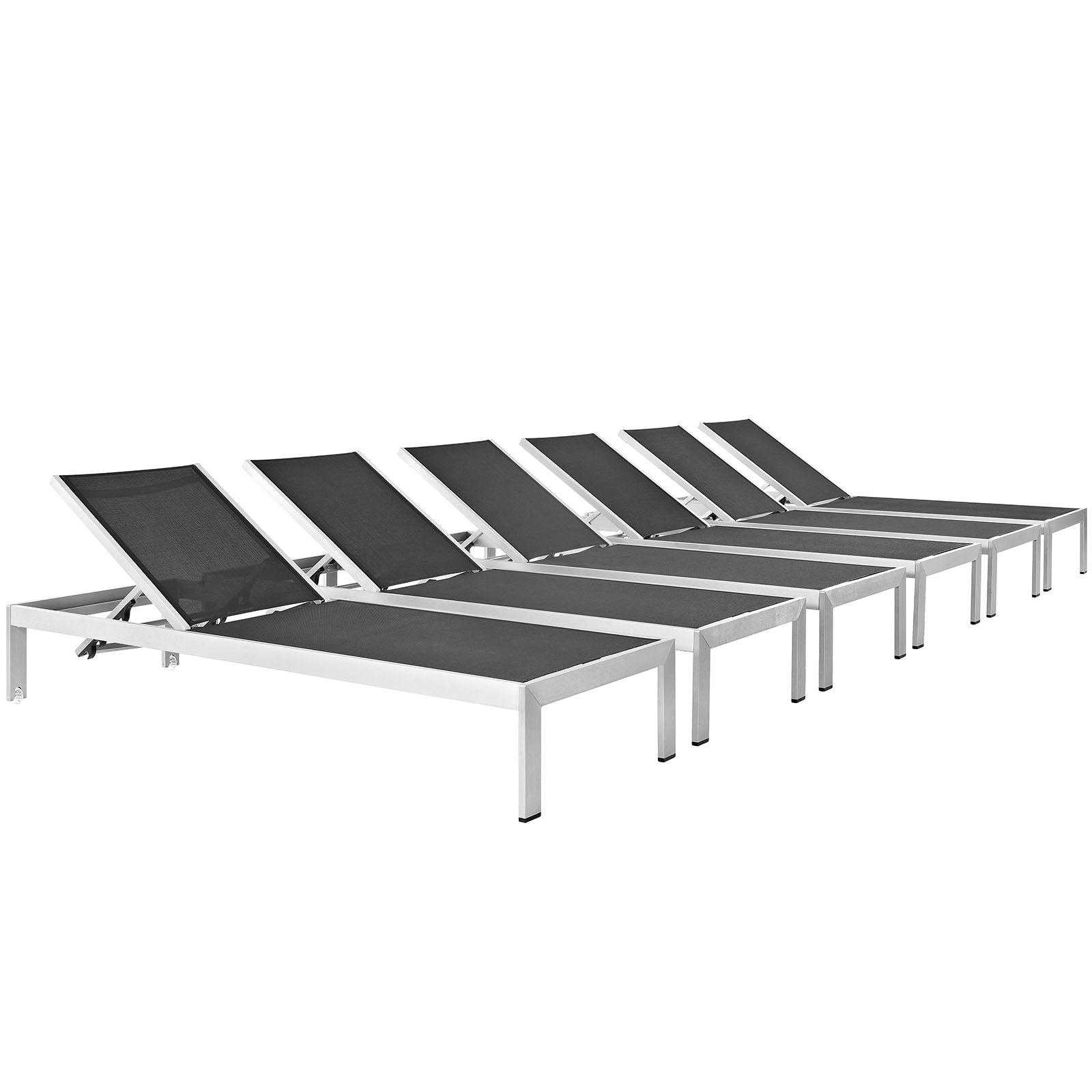 Modway Outdoor Loungers - Shore Chaise Outdoor Patio Aluminum Set of 6 Silver Black