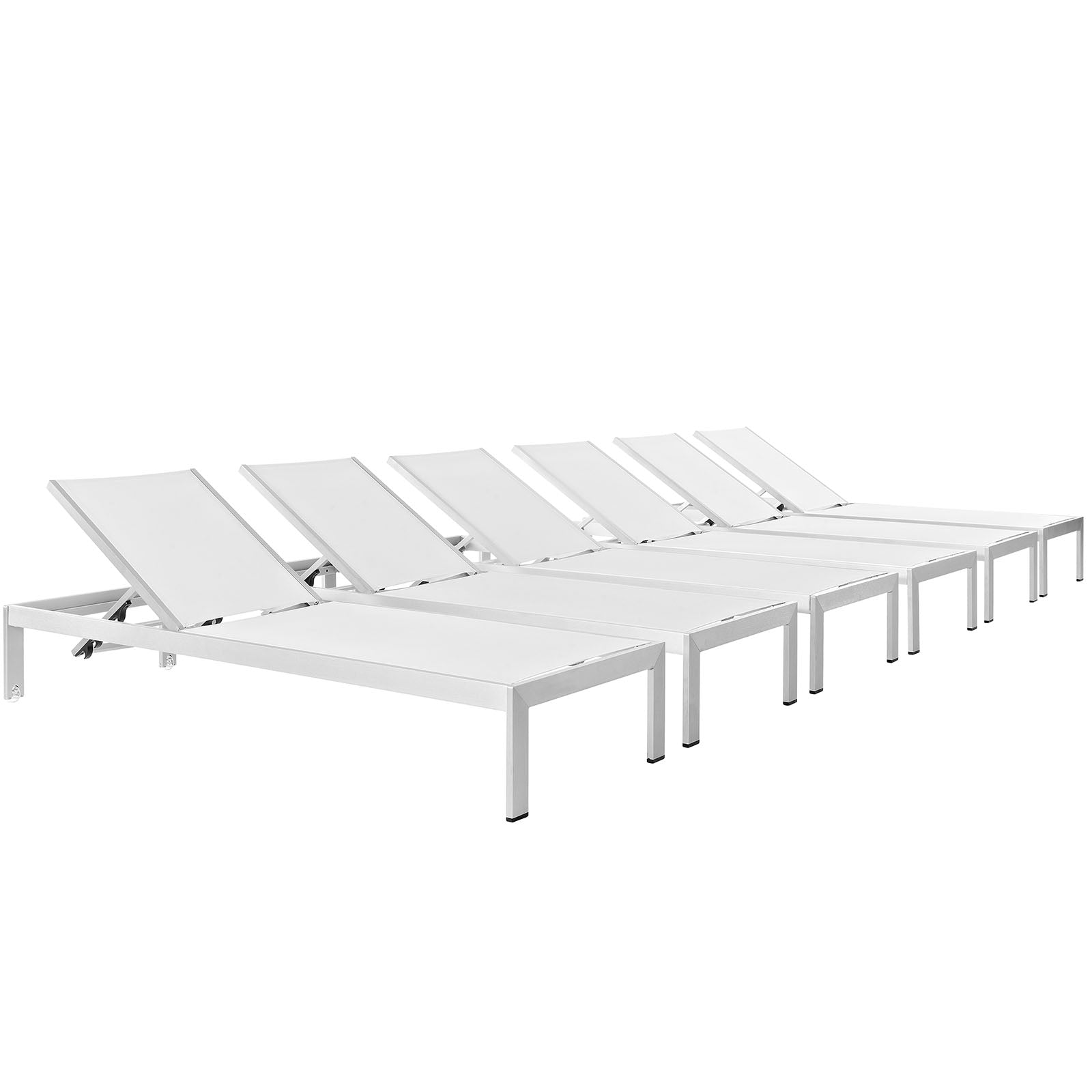 Modway Outdoor Loungers - Shore Chaise Outdoor Patio Aluminum Set of 6 Silver White