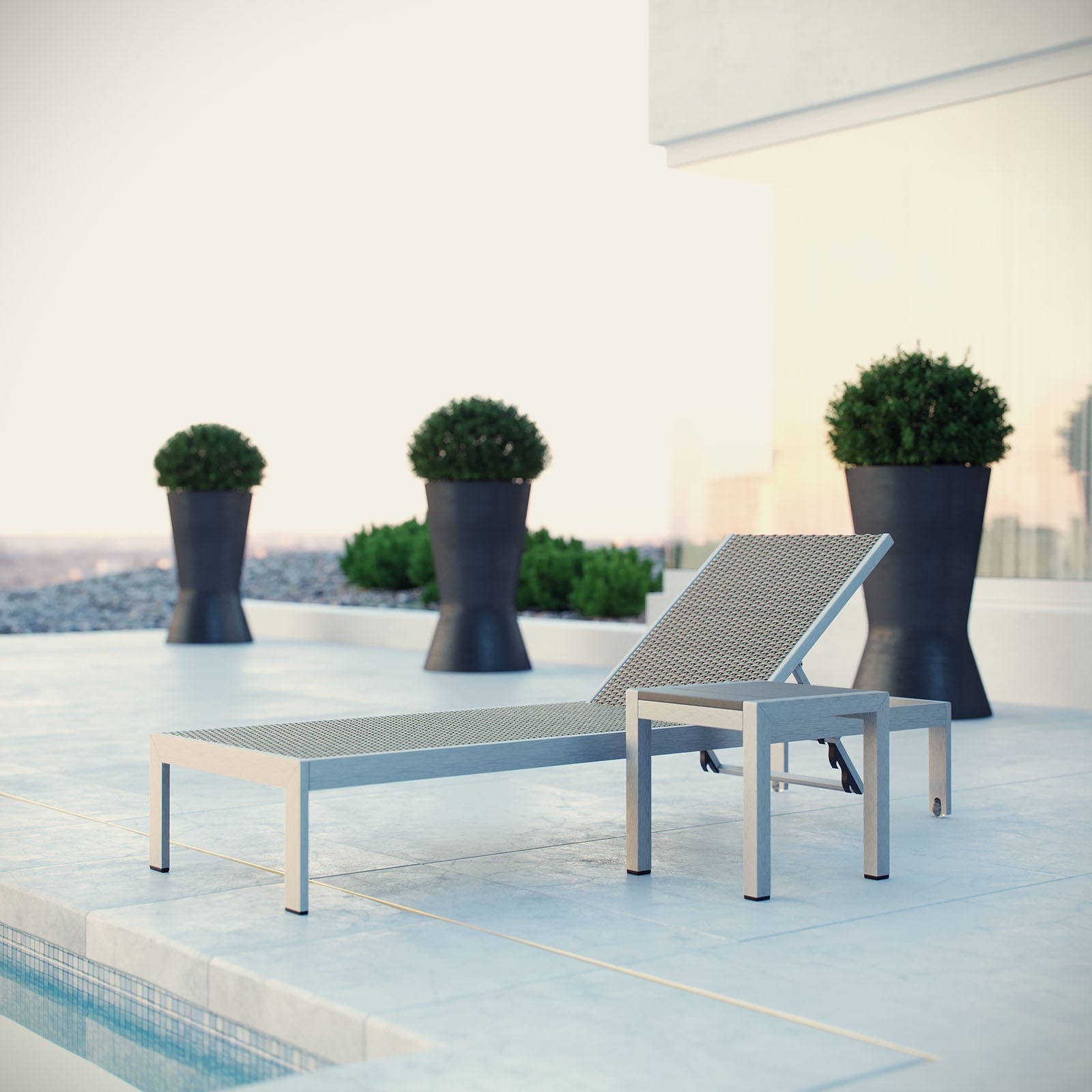 Modway Outdoor Loungers - Shore 2 Piece Outdoor Patio Set Silver Gray