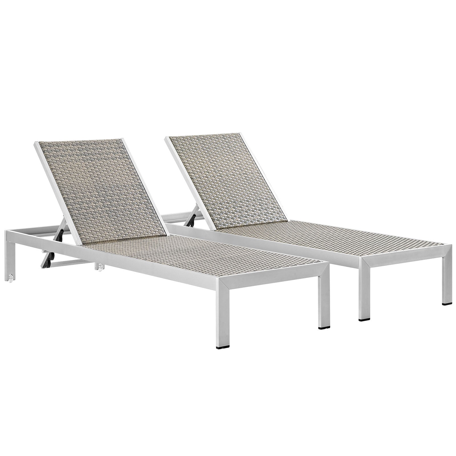 Modway Outdoor Loungers - Shore Outdoor Patio Chaise Aluminum Silver & Gray (Set Of 2)