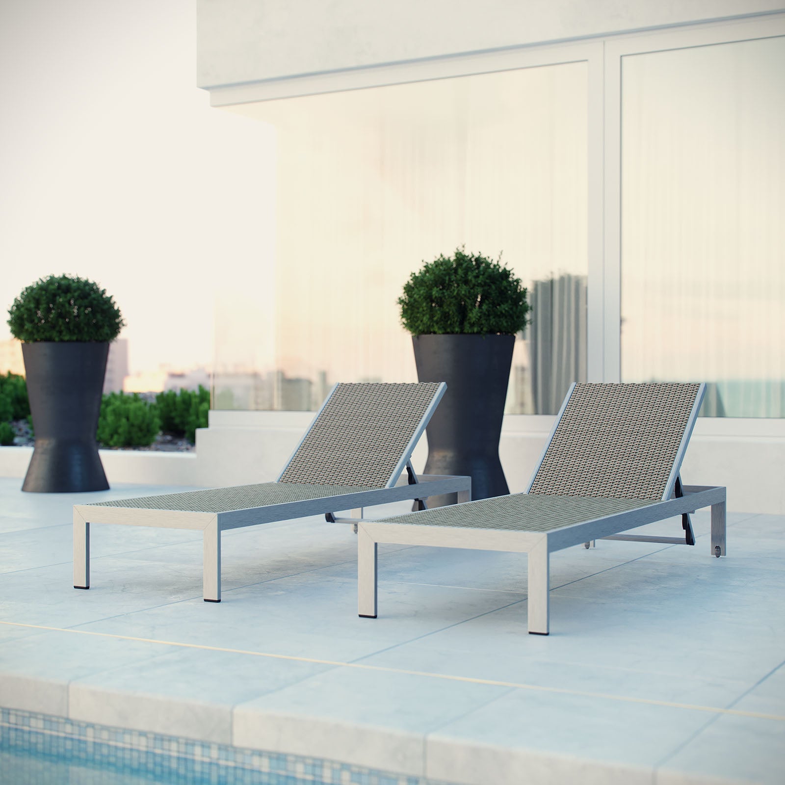 Modway Outdoor Loungers - Shore Outdoor Patio Chaise Aluminum Silver & Gray (Set Of 2)