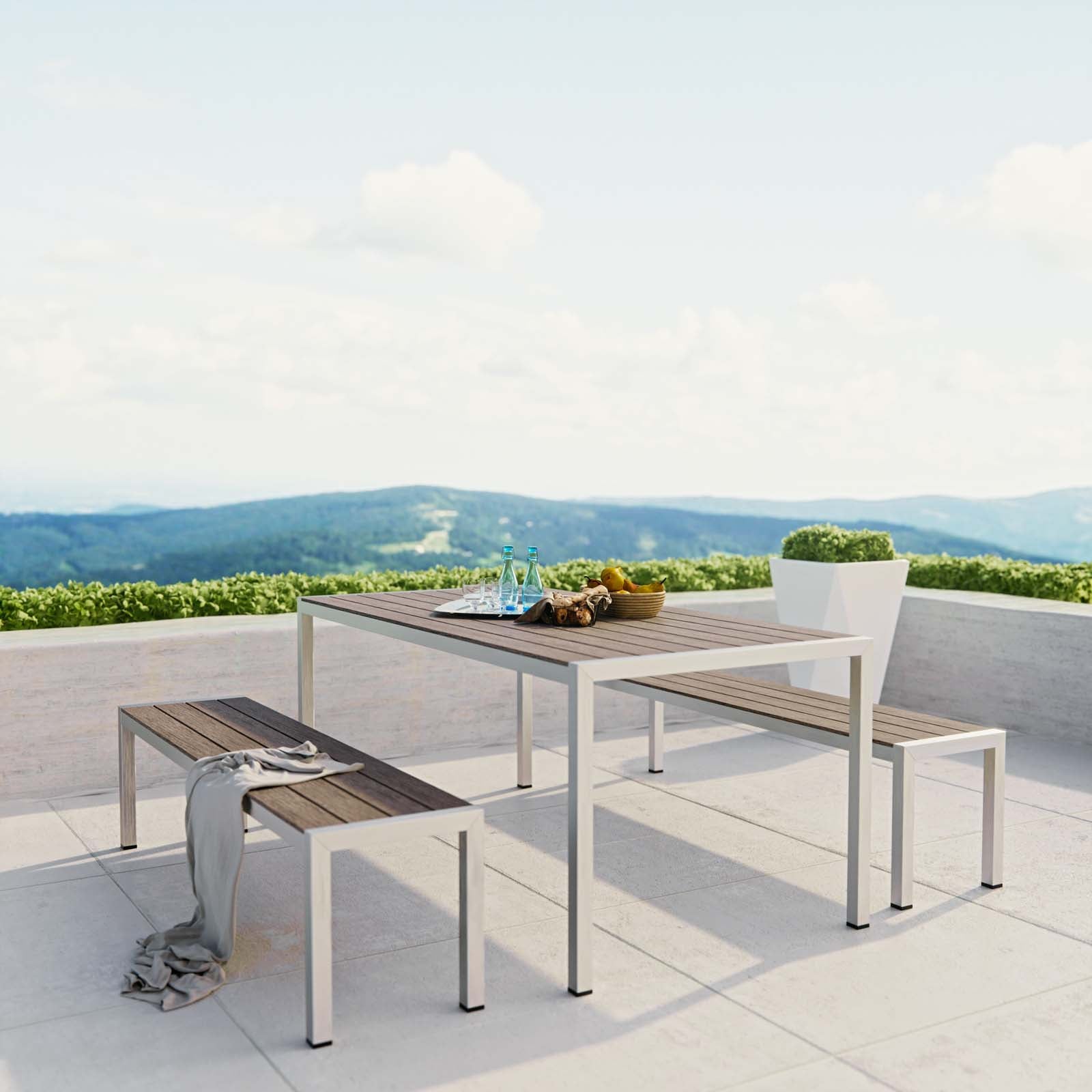 Modway Outdoor Dining Sets - Shore Outdoor Dining Set Silver & Gray