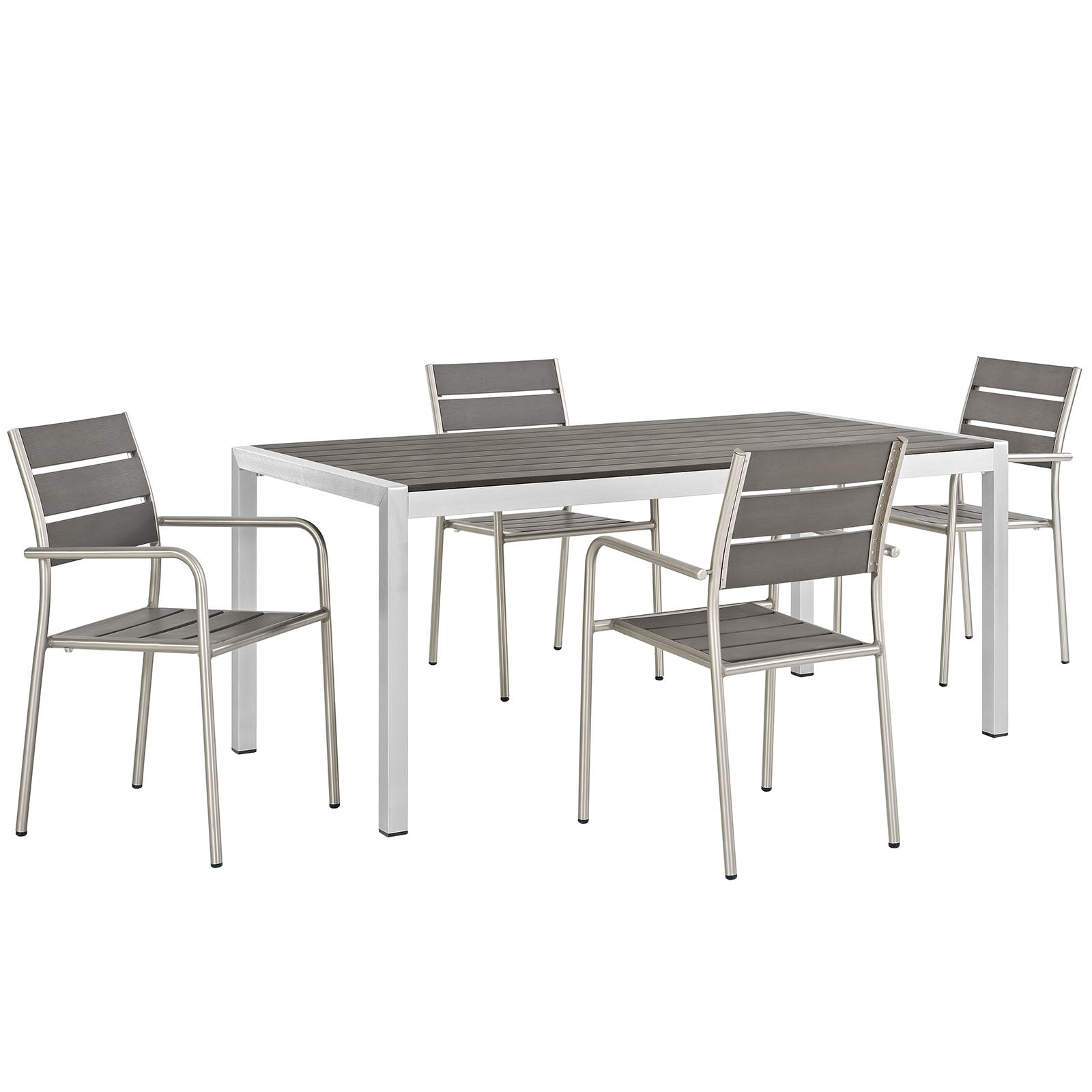 Modway Outdoor Dining Sets - Shore 80.5" 5 Piece Outdoor Patio Aluminum Dining Set Silver Gray