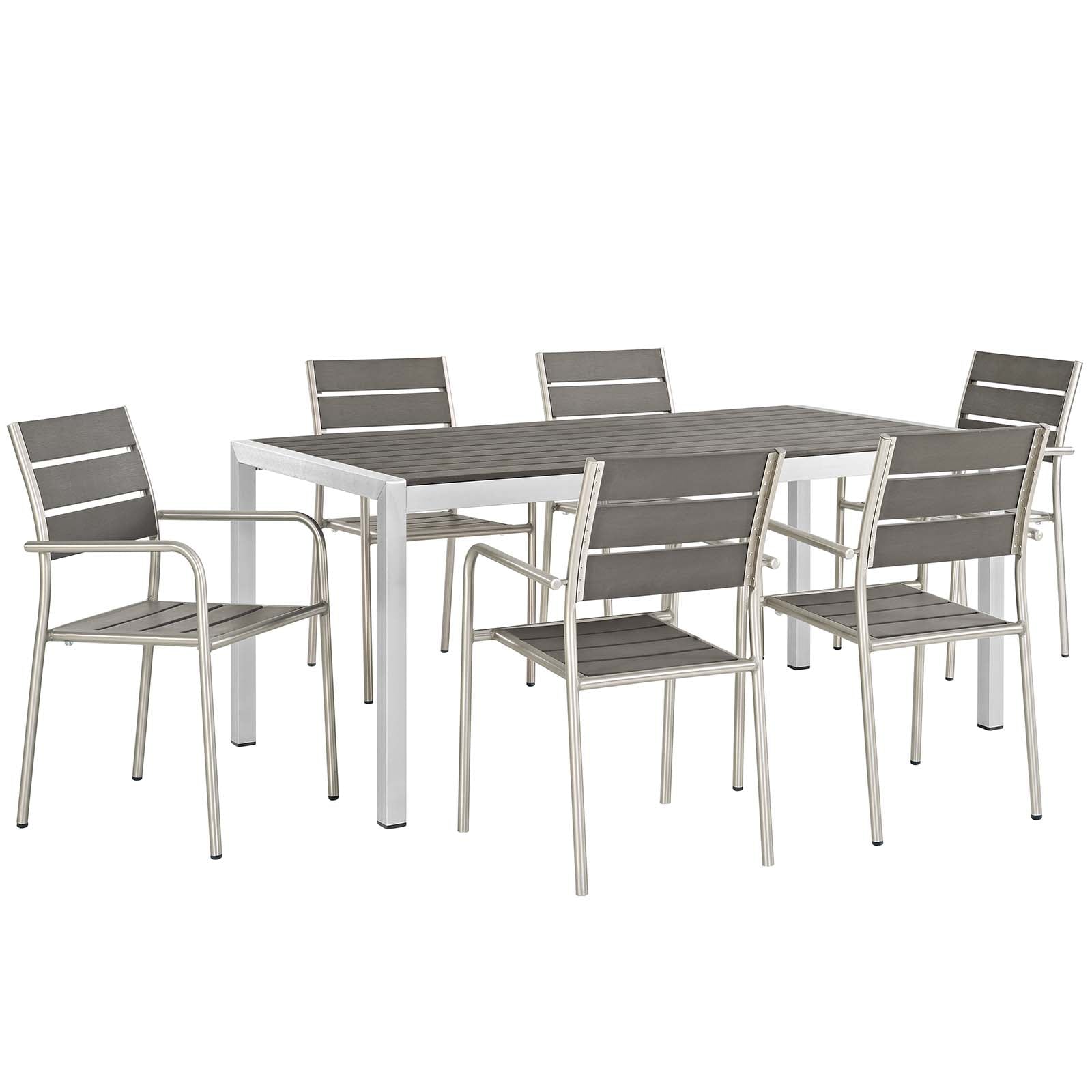 Modway Outdoor Dining Sets - Shore 80.5" 7 Piece Outdoor Patio Aluminum Dining Set Silver Gray