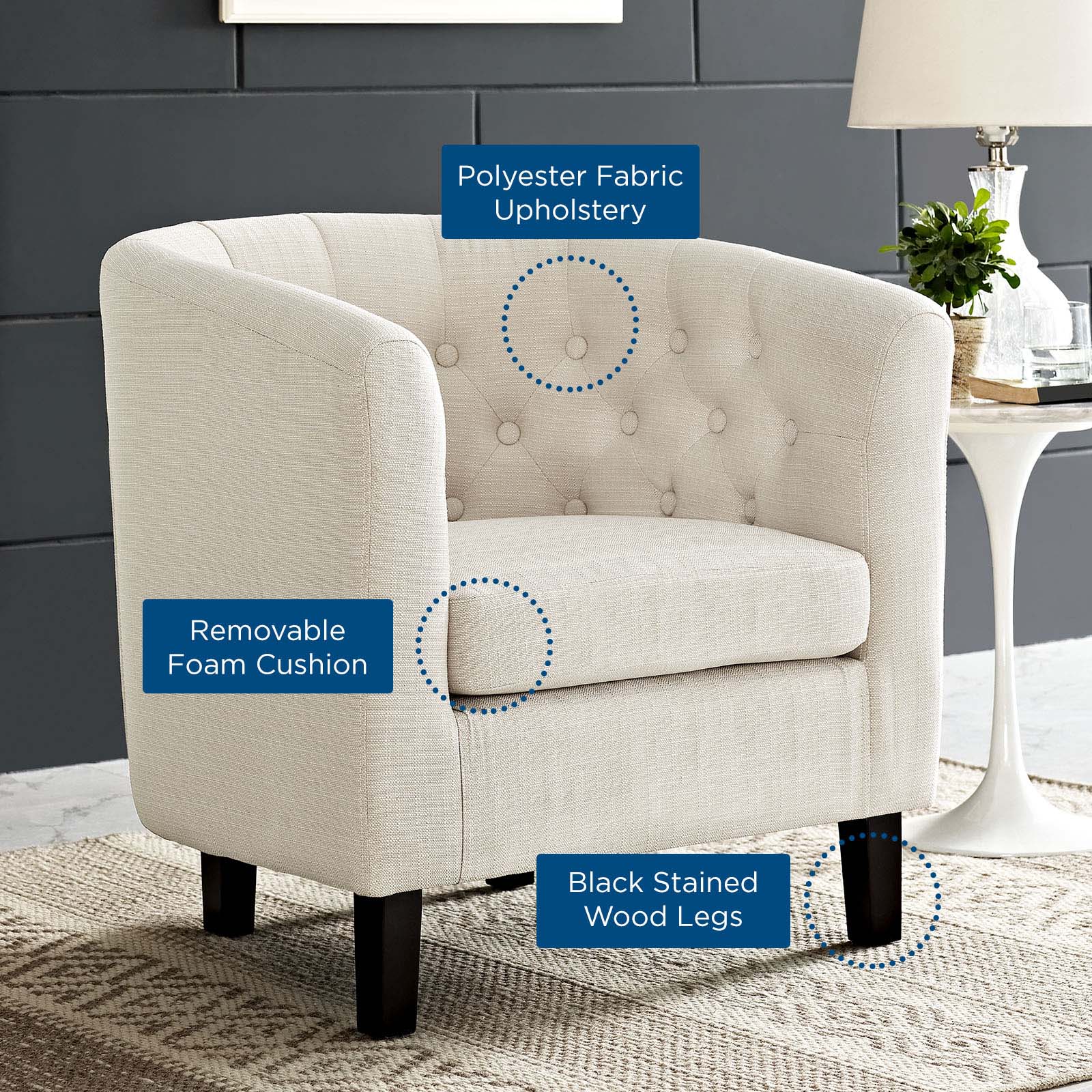 Modway Chairs - Prospect Upholstered Fabric Armchair Beige