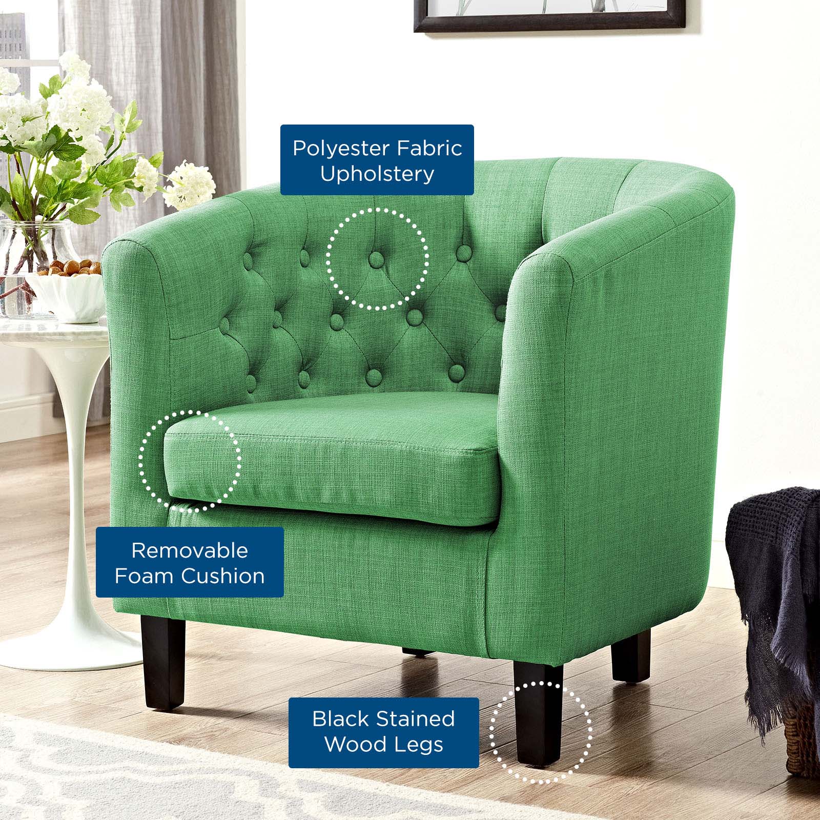 Modway Accent Chairs - Prospect Upholstered Fabric Armchair Kelly Green